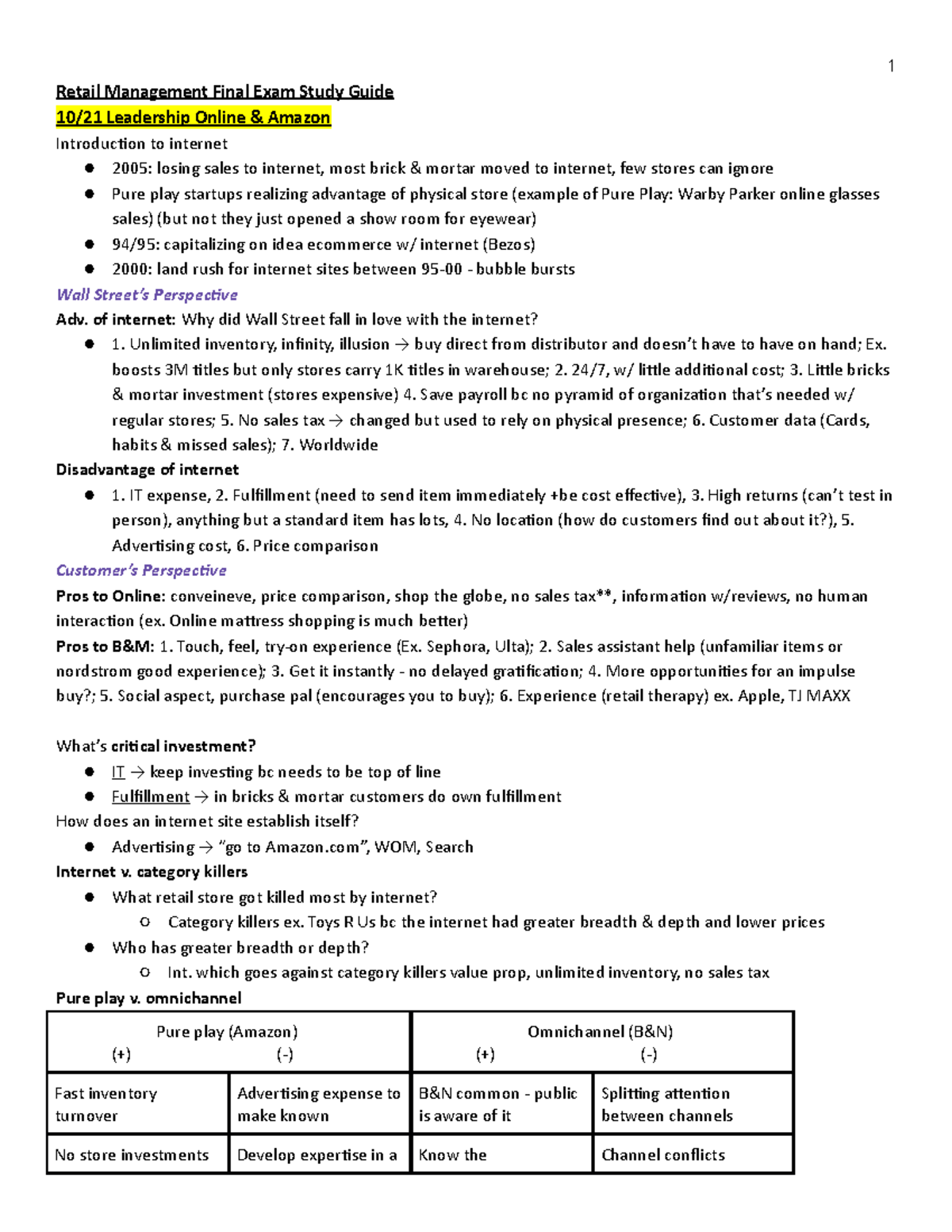 Retail Management (RM 301): Final Exam Lecture Notes & Study Guide ...