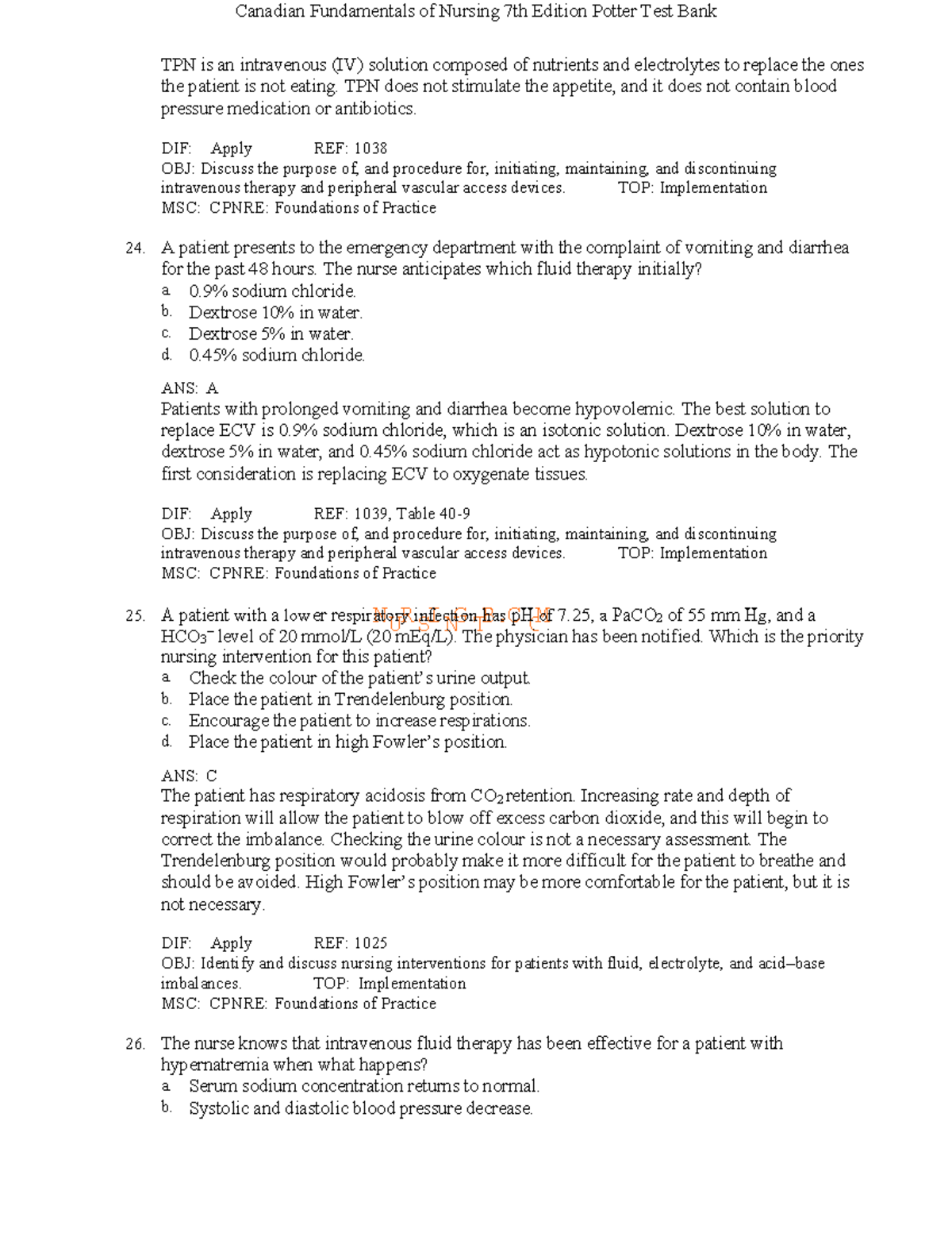 Canadian Fundamentals of Nursing 7th Ed. Potter Test Bank Insights ...