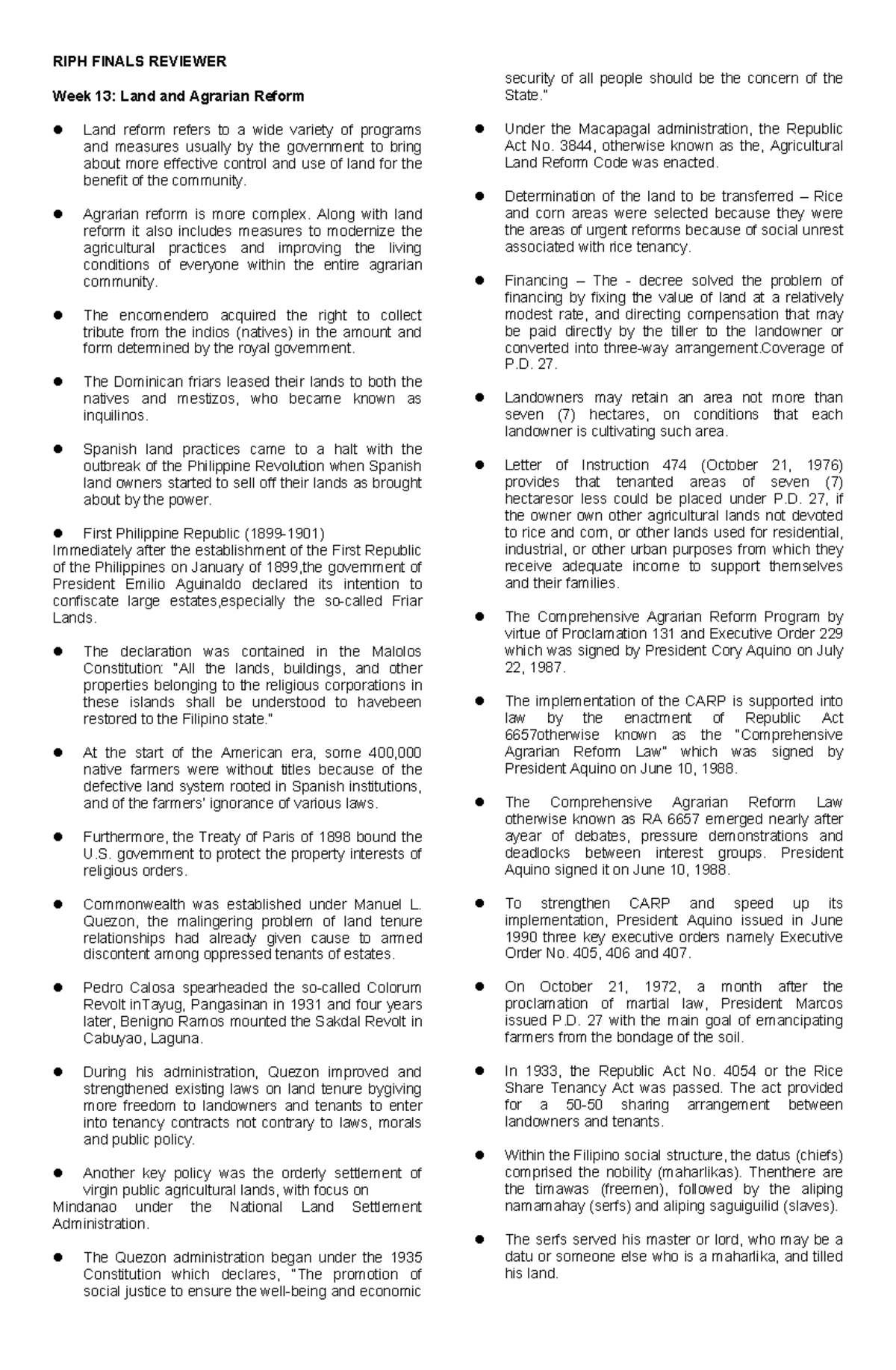 RIPH Finals Reviewer - FINAL EXAM RIPH - RIPH FINALS REVIEWER Week 13 ...