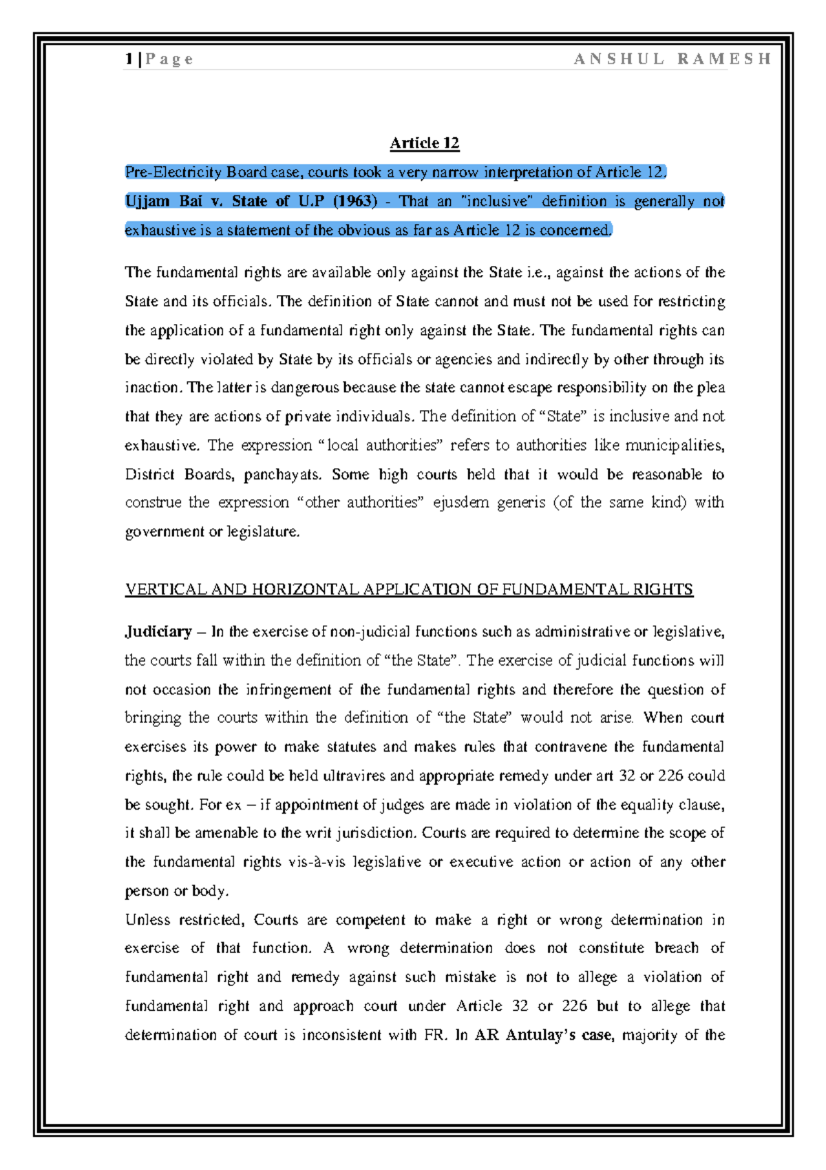 Notes on Articles 12, 13 & 21 - Fundamental Rights Discussion - Studocu