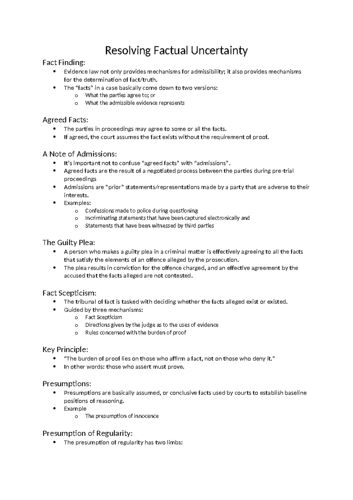 Summary Notes: Fact Finding & Burden of Proof in Law - Studocu