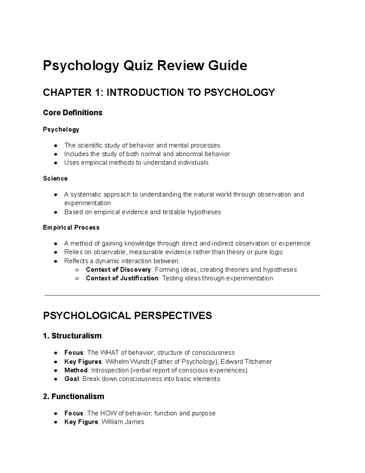 Psychology Quiz Review Guide PSY 101: Key Concepts & Study Tips - Studocu