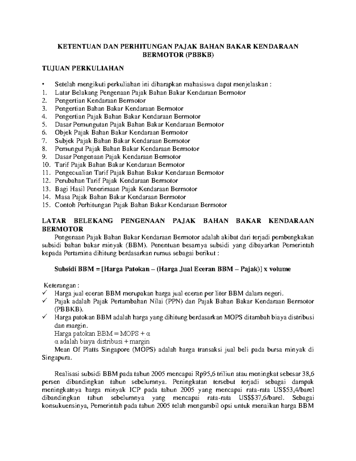 Ketentuan dan Perhitungan PBBKB pada Kendaraan Bermotor (PKB 6) - Studocu