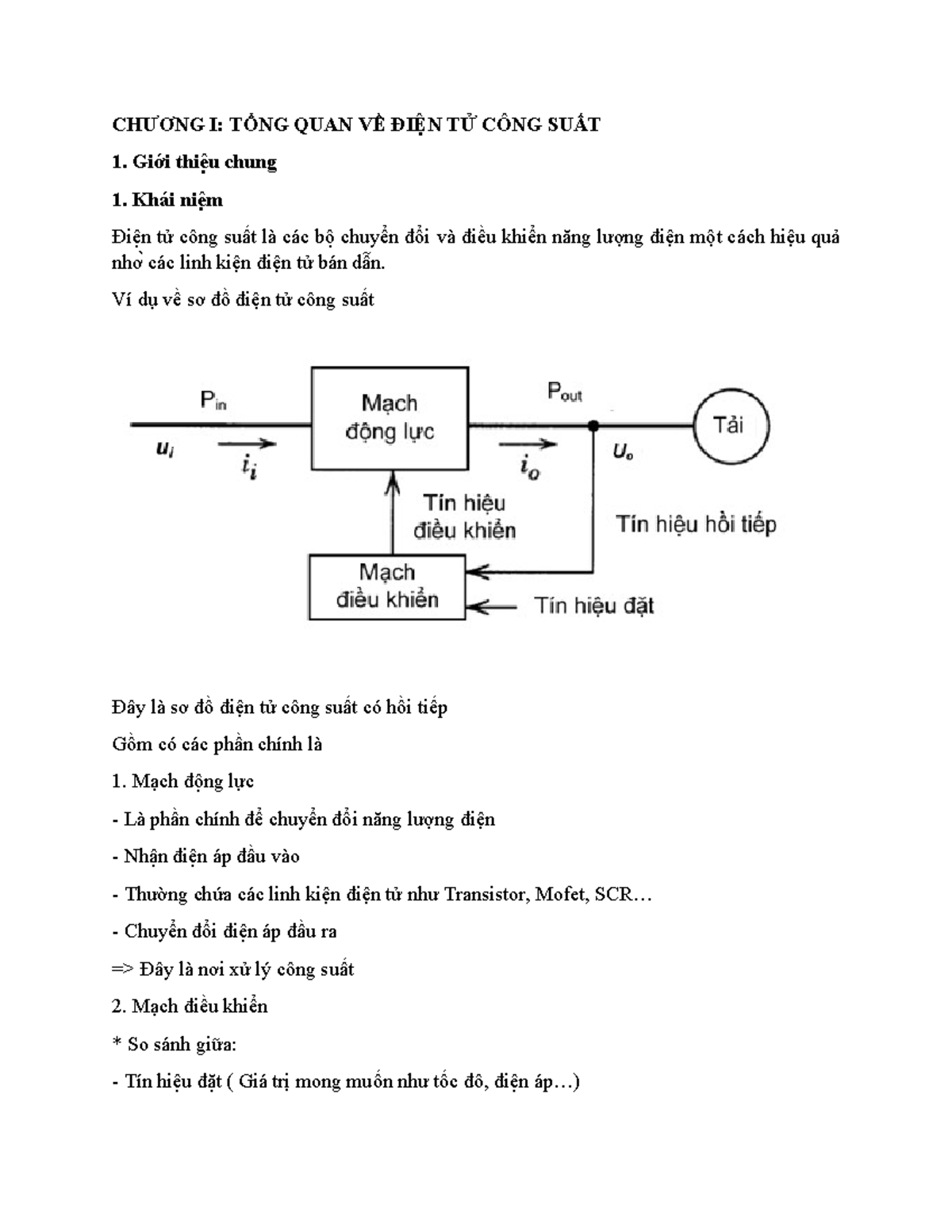 ĐỀ CƯƠNG BÀI GIẢNG MÔN ĐTCS - CHƯƠNG I: TỔNG QUAN VỀ ĐIÊ N TỬ CÔNG SUẤṬ ...