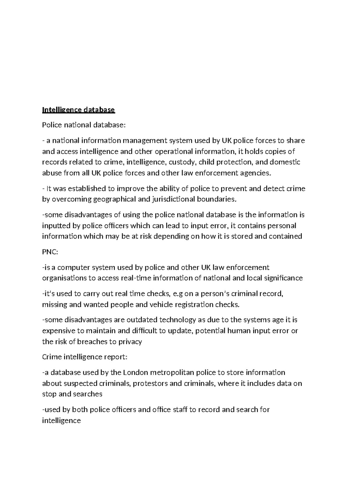 Unit 3 Criminology: Police Intelligence Database Analysis AC 1.2 - Studocu