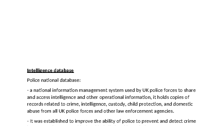 Unit 3 Criminology: Police Intelligence Database Analysis AC 1.2 - Studocu