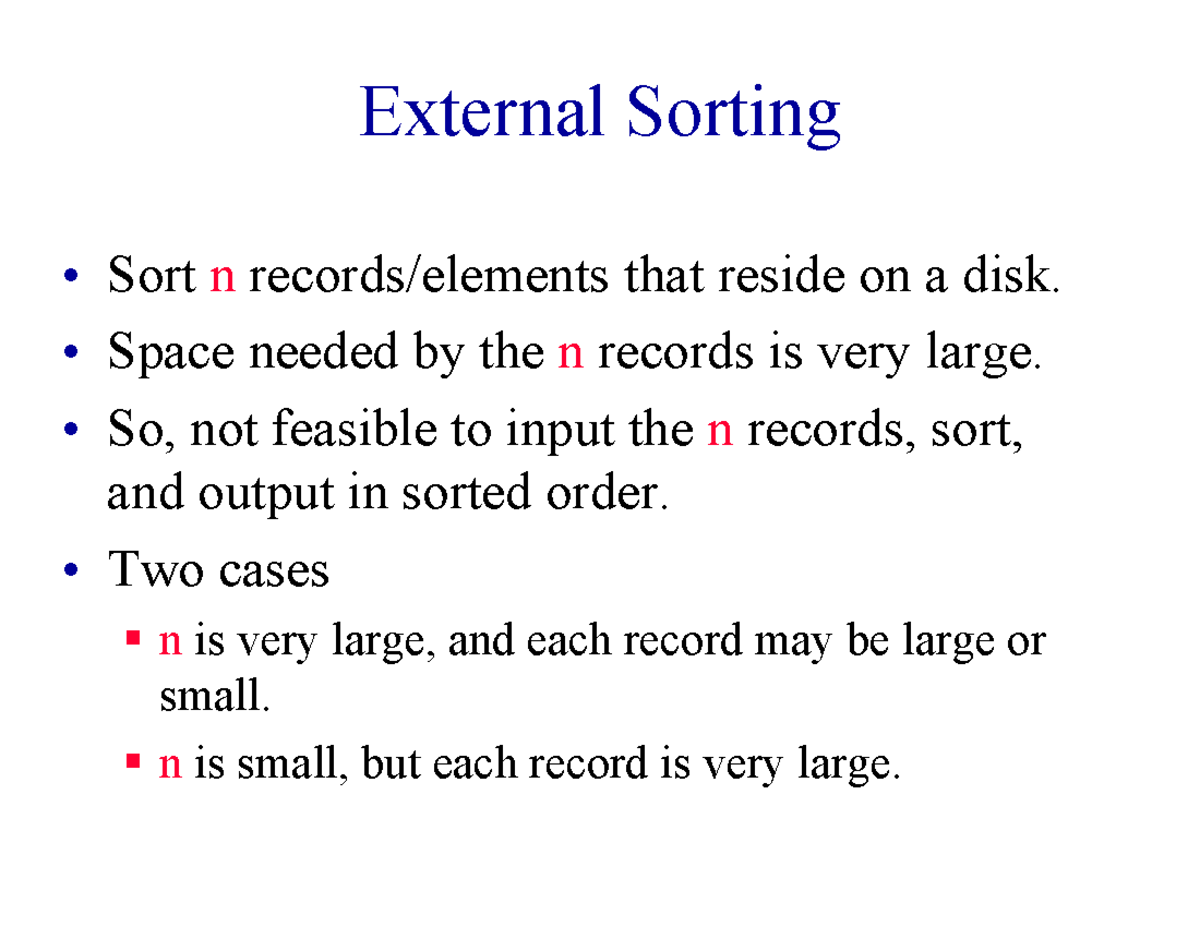 Lecture 3: External Sorting Techniques and Performance Analysis - Studocu