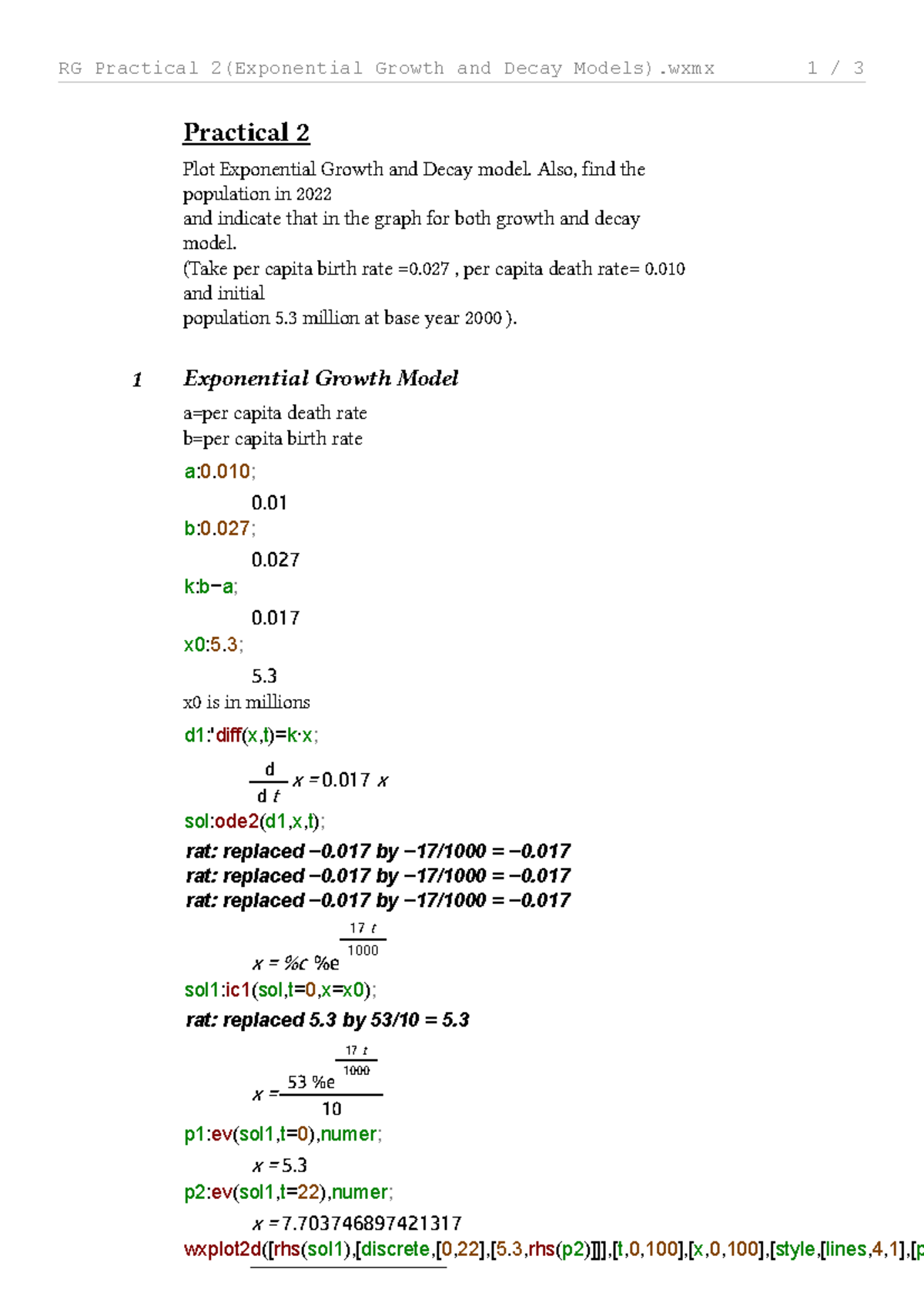 RG Practical 2: Exponential Growth & Decay Models Analysis - Studocu