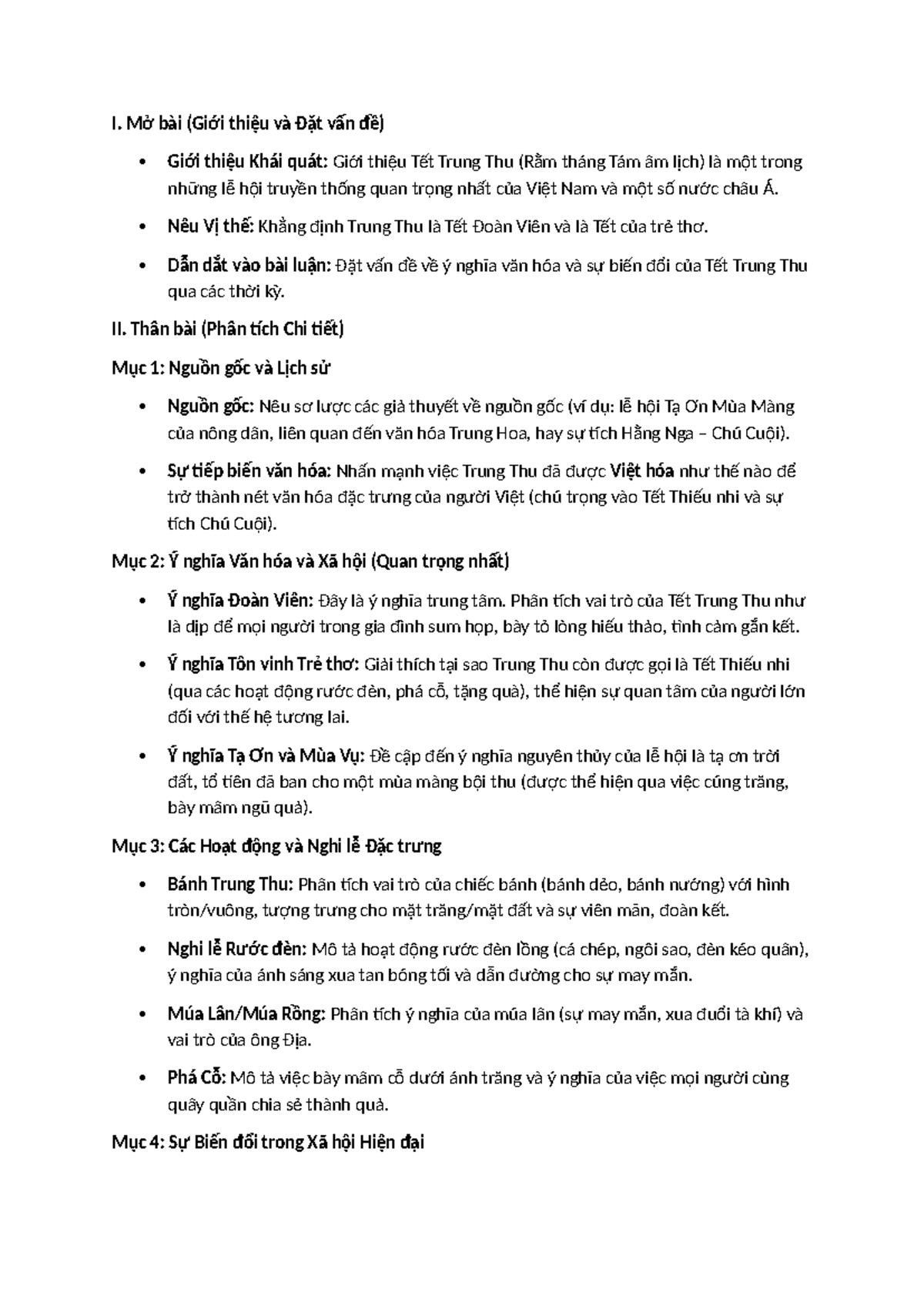 Dàn Ý Tết Trung Thu: Ý Nghĩa, Lịch Sử và Biến Đổi Văn Hóa - Studocu
