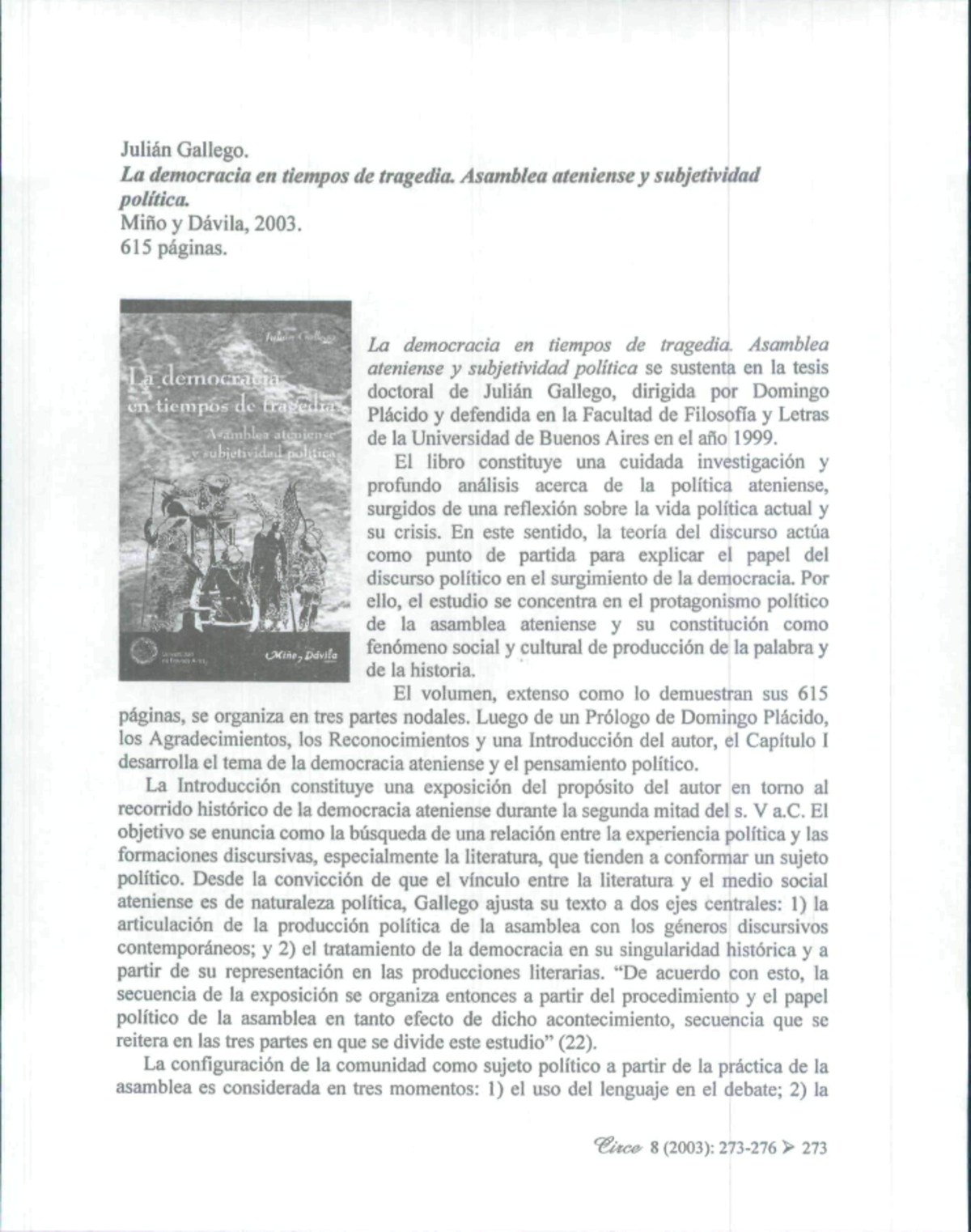 Julián Gallego: La Democracia y la Tragedia en Atenas (Filosofia 2003 ...