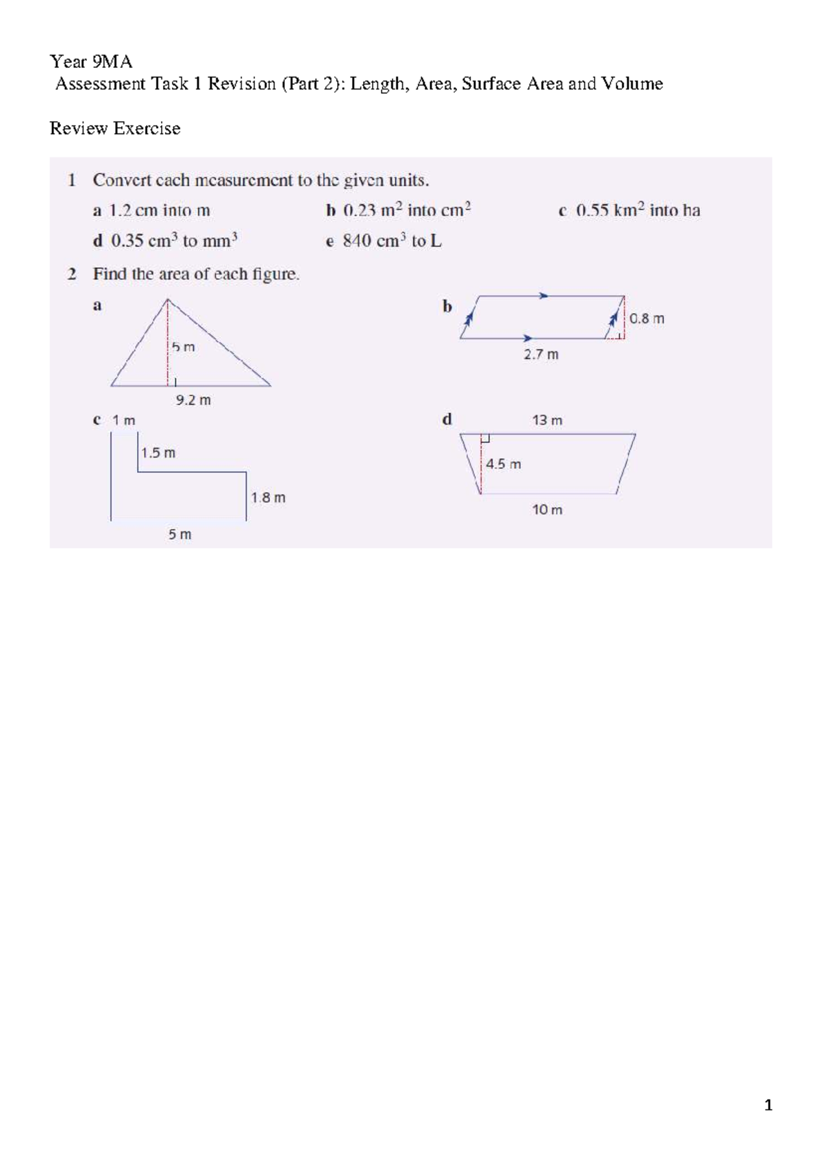 Year 9MA Assessment Task 1 Revision Part 2 - MATH1131 - Studocu