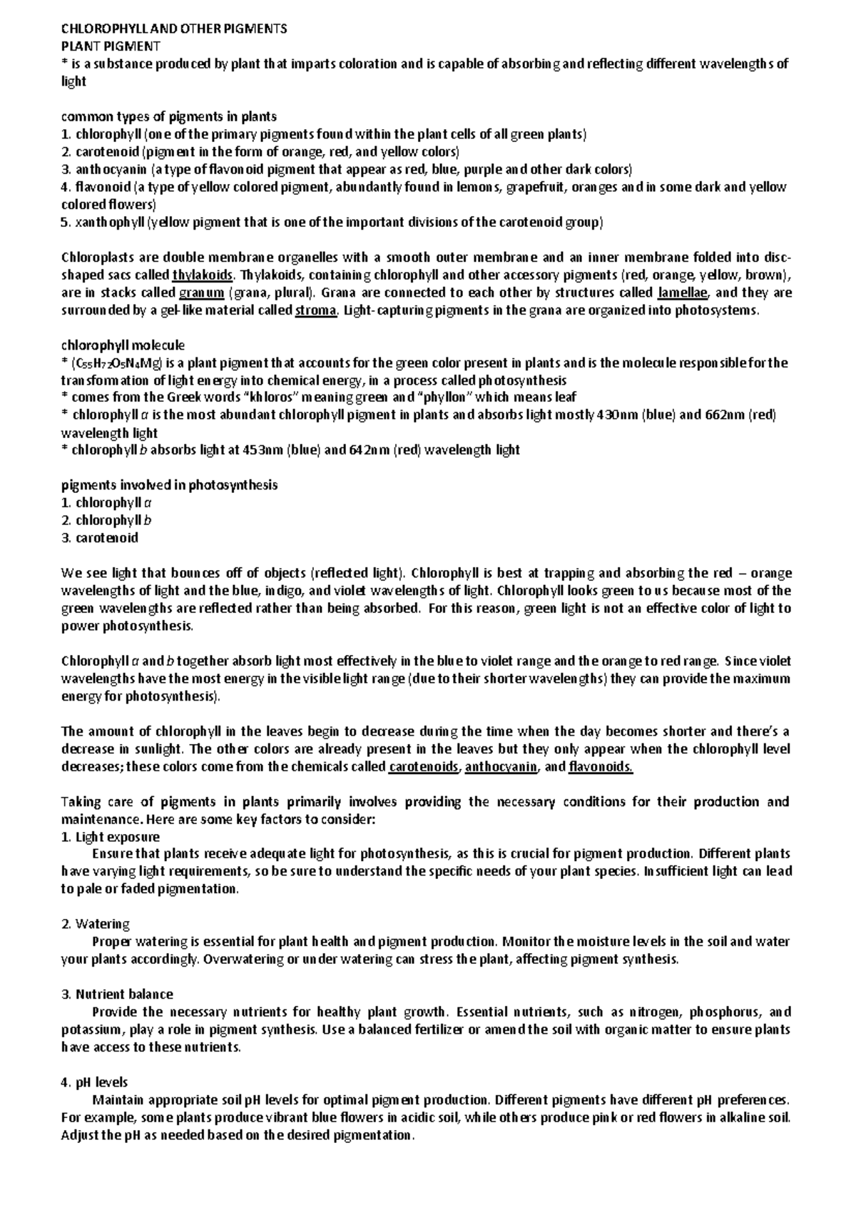 Chlorophyll AND Other Pigments - CHLOROPHYLL AND OTHER PIGMENTS PLANT ...