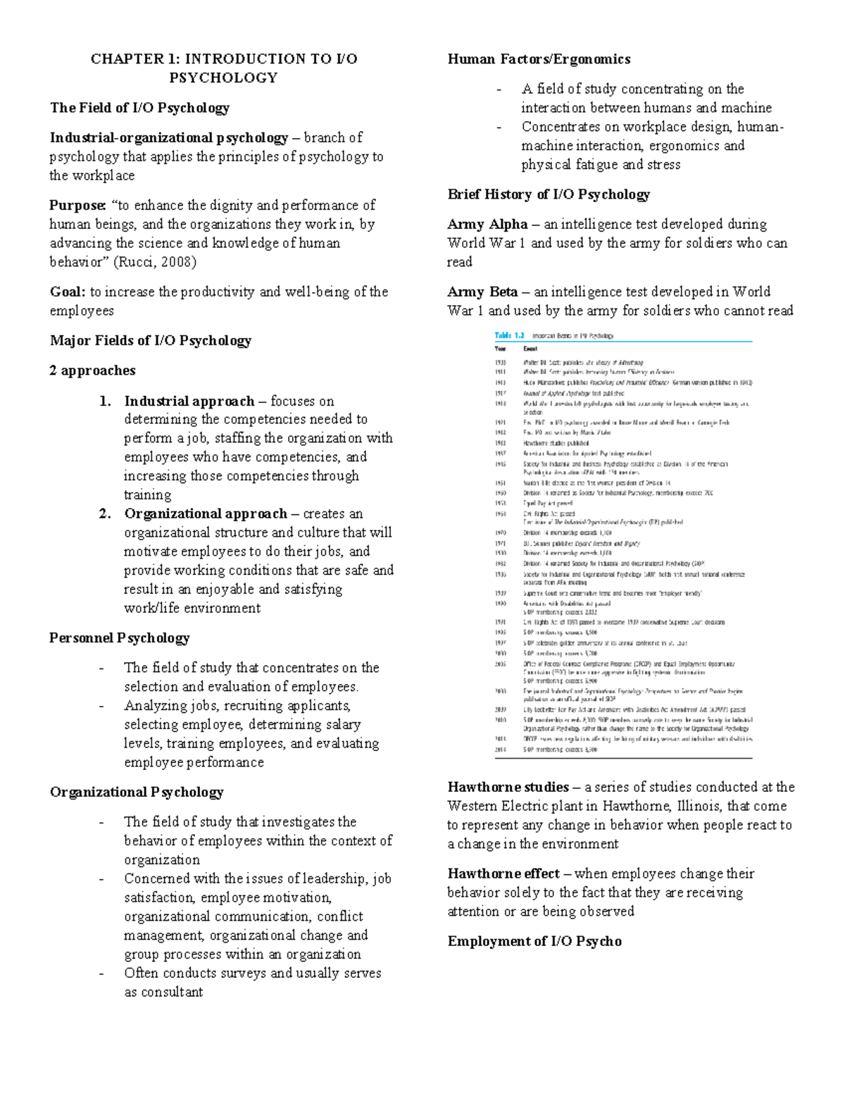 Chapter 1 - Overview of I/O Psychology Concepts and Principles - Studocu