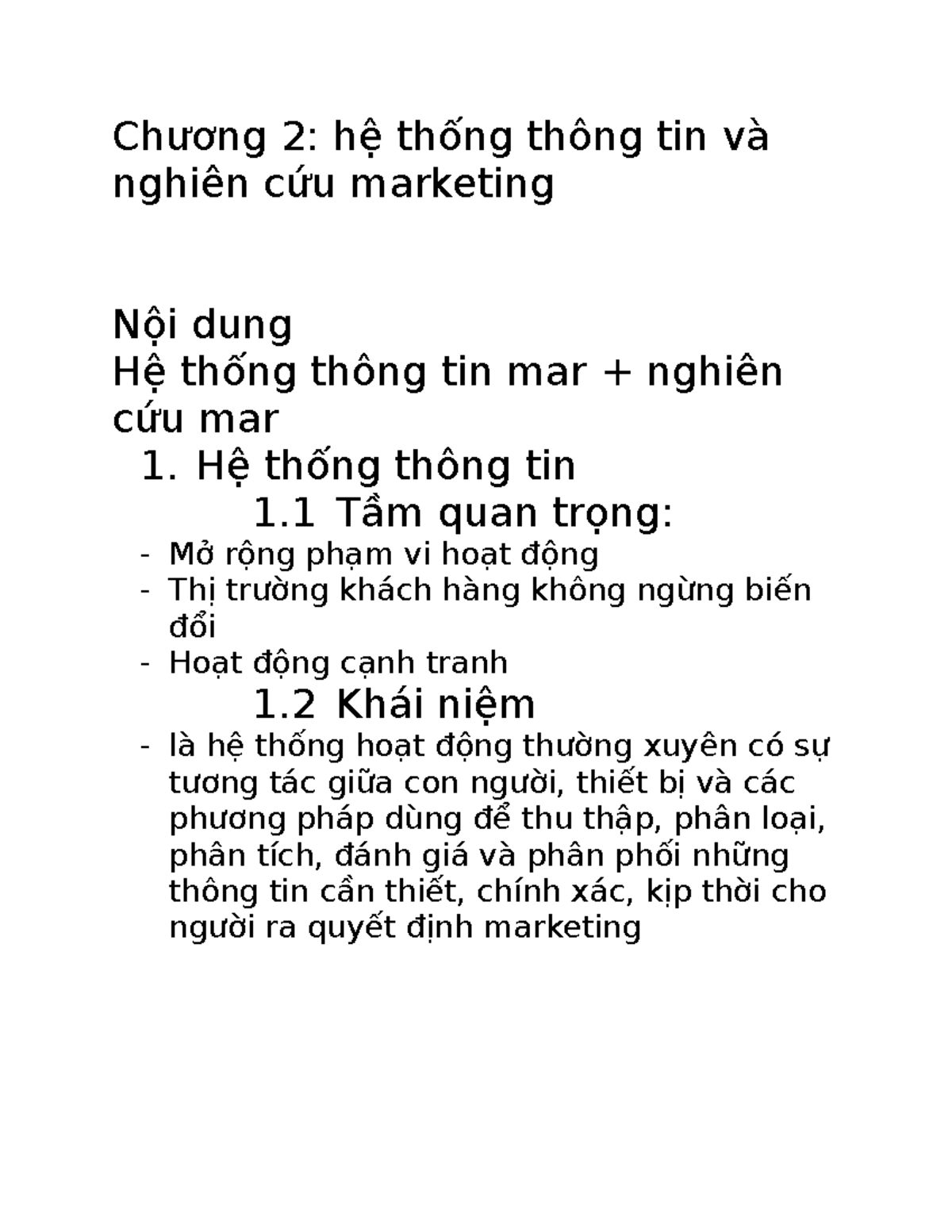 Ghi chú ôn tập chương 2 - Hệ thống thông tin và Nghiên cứu Marketing ...