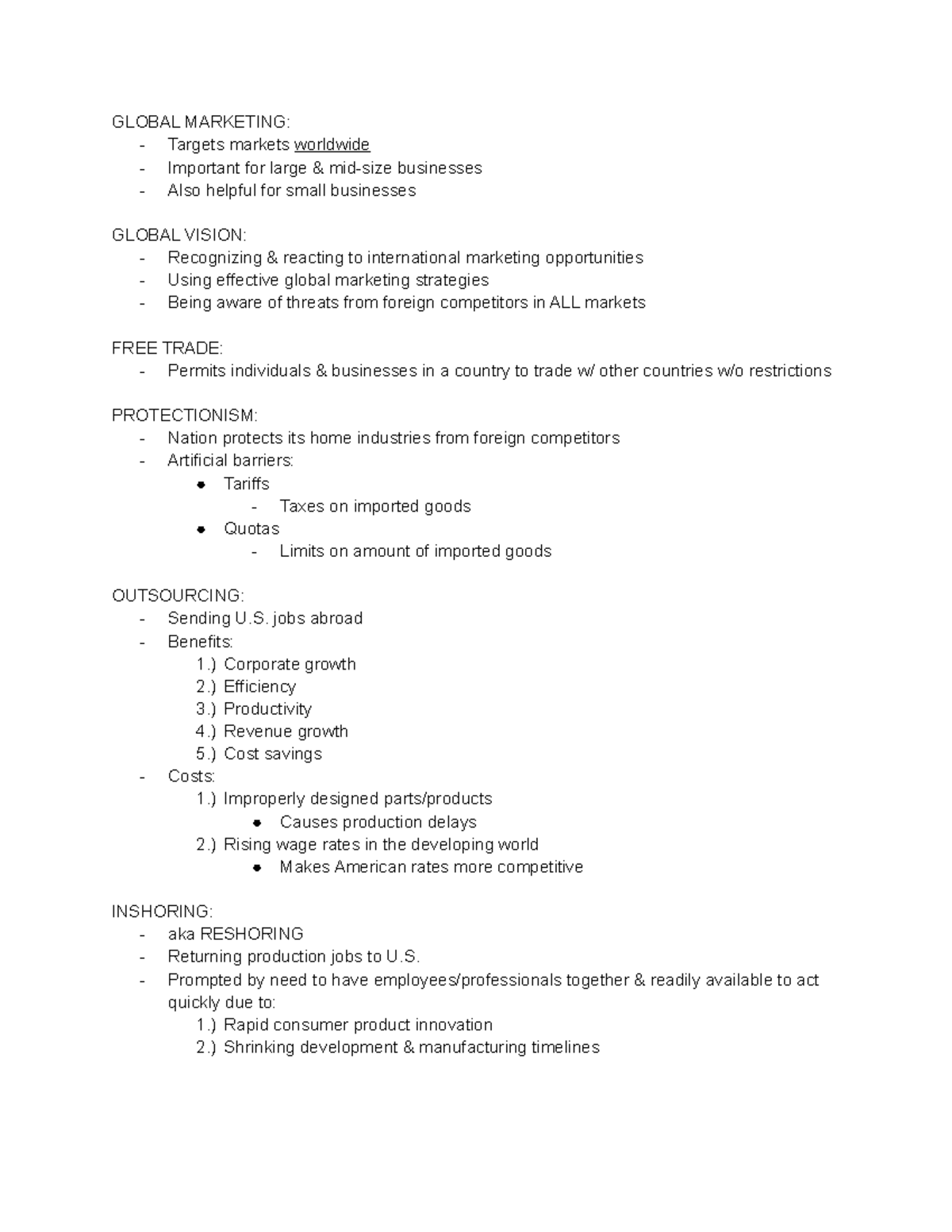 Chapter 5 Developing A Global Vision - GLOBAL MARKETING: Targets ...