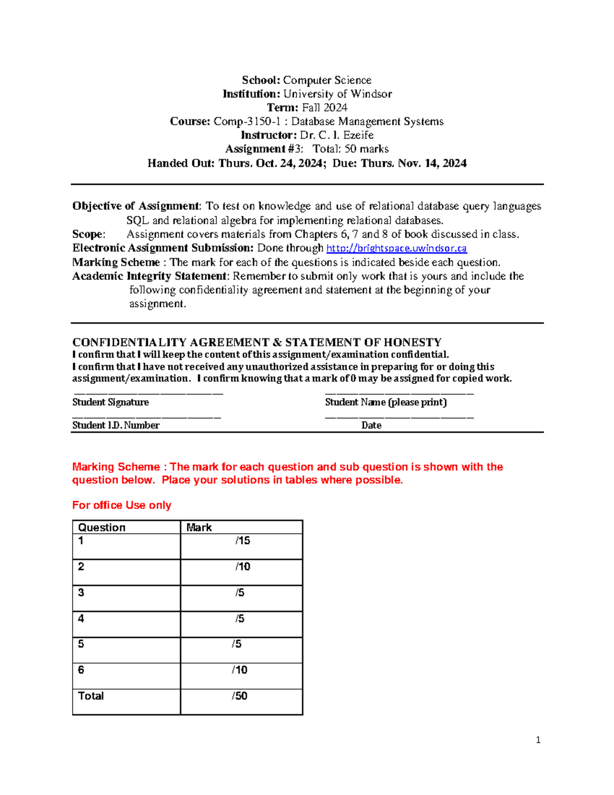 Assn3 F24 - COMP-3150 Database Management Systems Assignment 3 Details ...