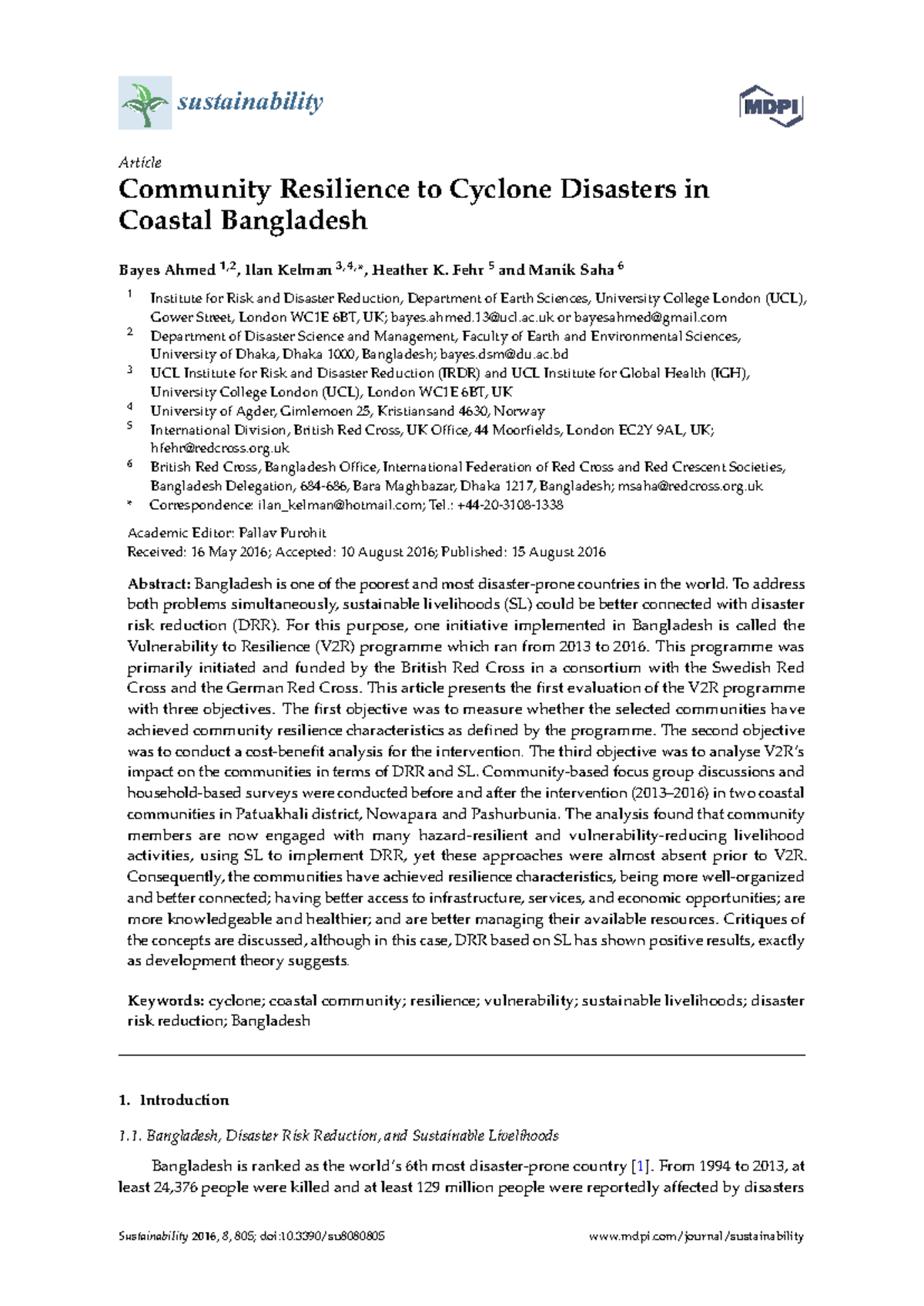 Community Resilience to Cyclone Disasters in Coastal Bangladesh: V2R ...