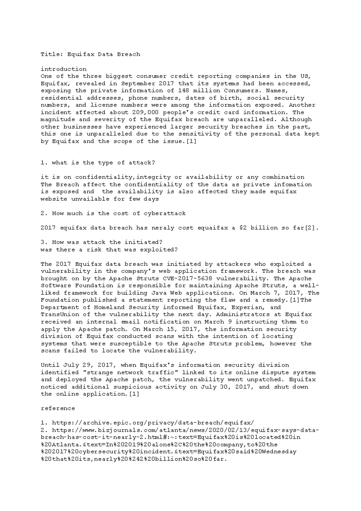 Equifax Data Breach Analysis: CCNA4 Assignment Insights - Studocu