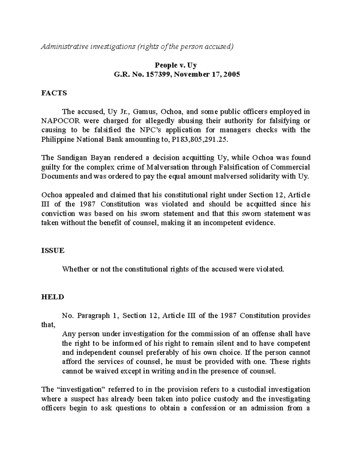 Constitutional 2 case digests - Administrative investigations (rights ...