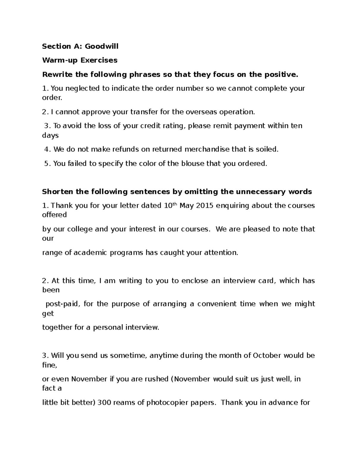 Tutorial Week 10: Goodwill Writing Exercises and Revisions - Studocu