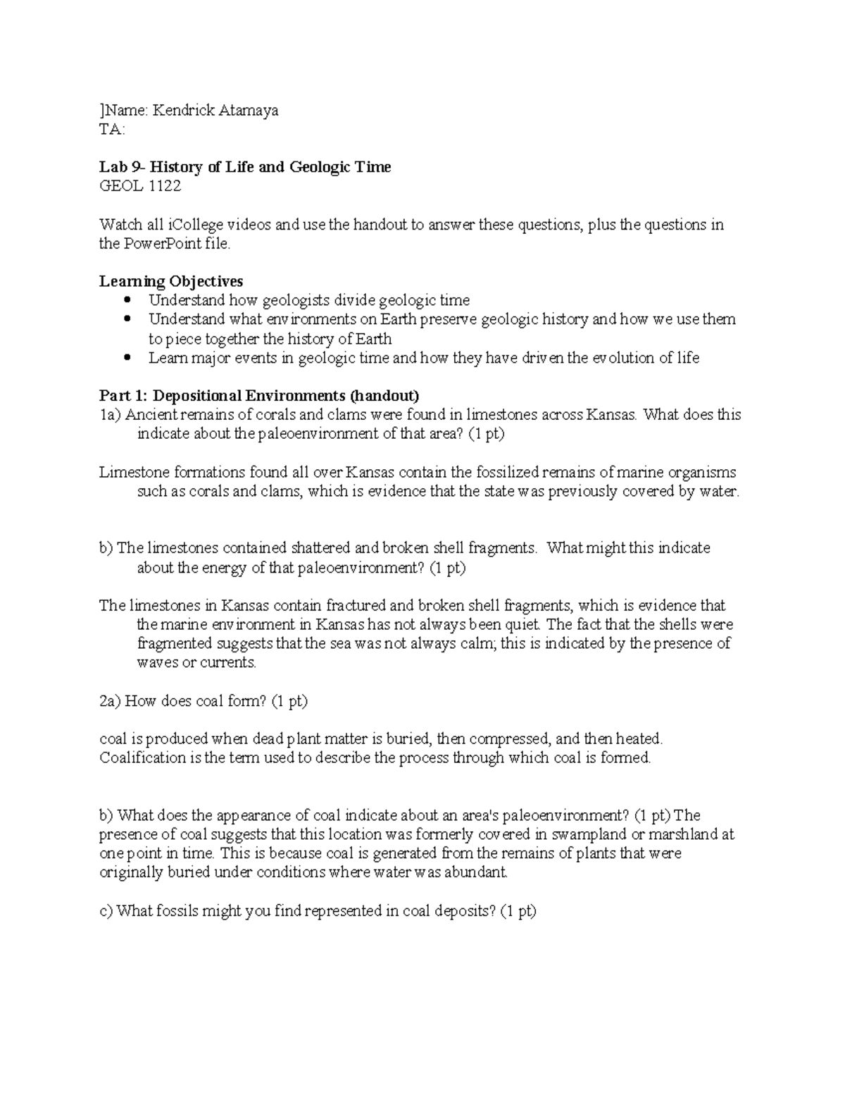 Lab 9: History of Life & Geologic Time | GEOL 1122 Notes - Studocu