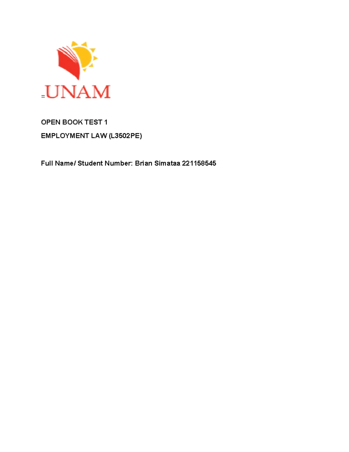Employment Law (UNAM) Open Book Test 2024 - Studocu