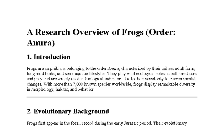 A Comprehensive Study of Frogs (Order: Anura) - Studocu