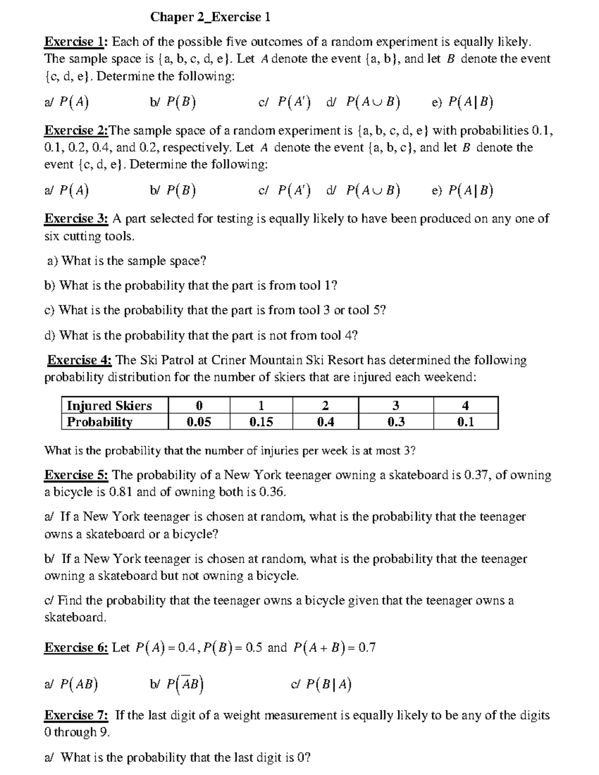 Chapter 2 Exercises on Probability Theory Concepts - Studocu