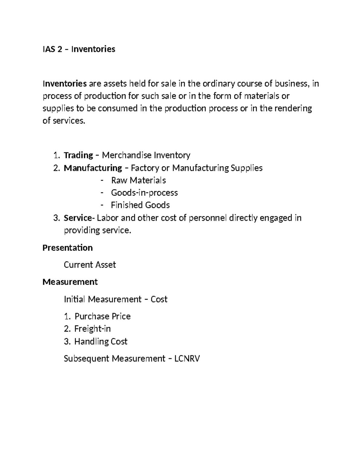 IAS 2 - Inventory Discussion and Measurement Guidelines - Studocu