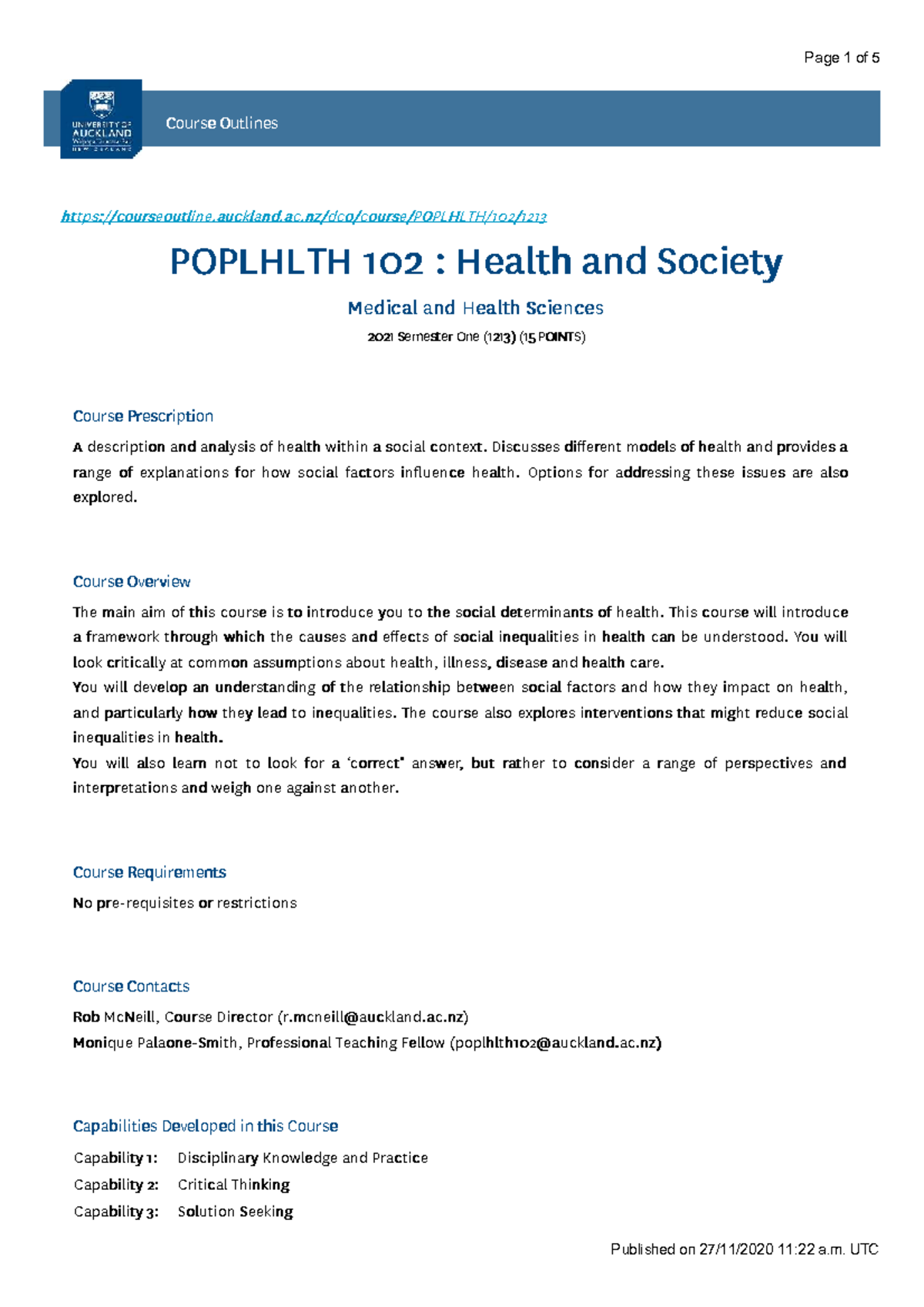 POPLHLTH 102 - Health and Society Course Outline 2021 Semester One ...