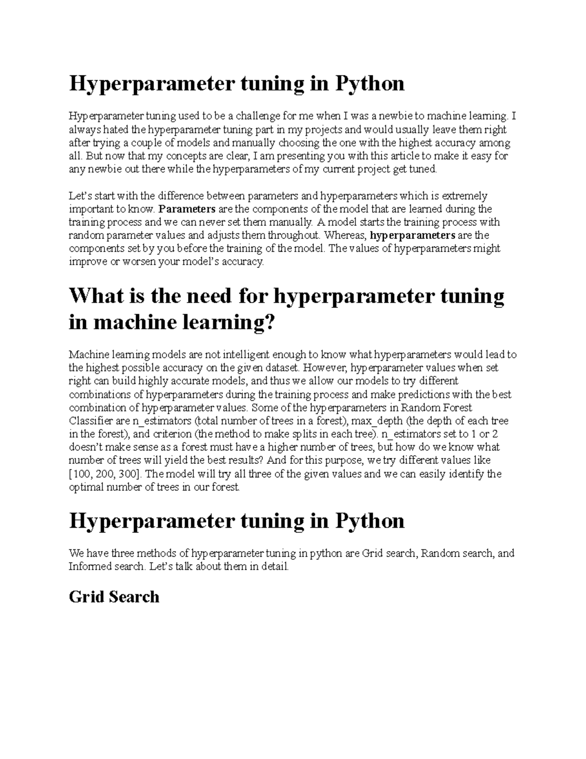 Hyperparameter Tuning Techniques in Python for ML Projects - Studocu