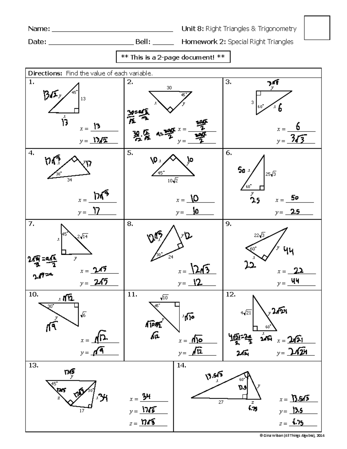 Unit 8: Right Triangles & Trigonometry Homework 2 (D1753) - Studocu