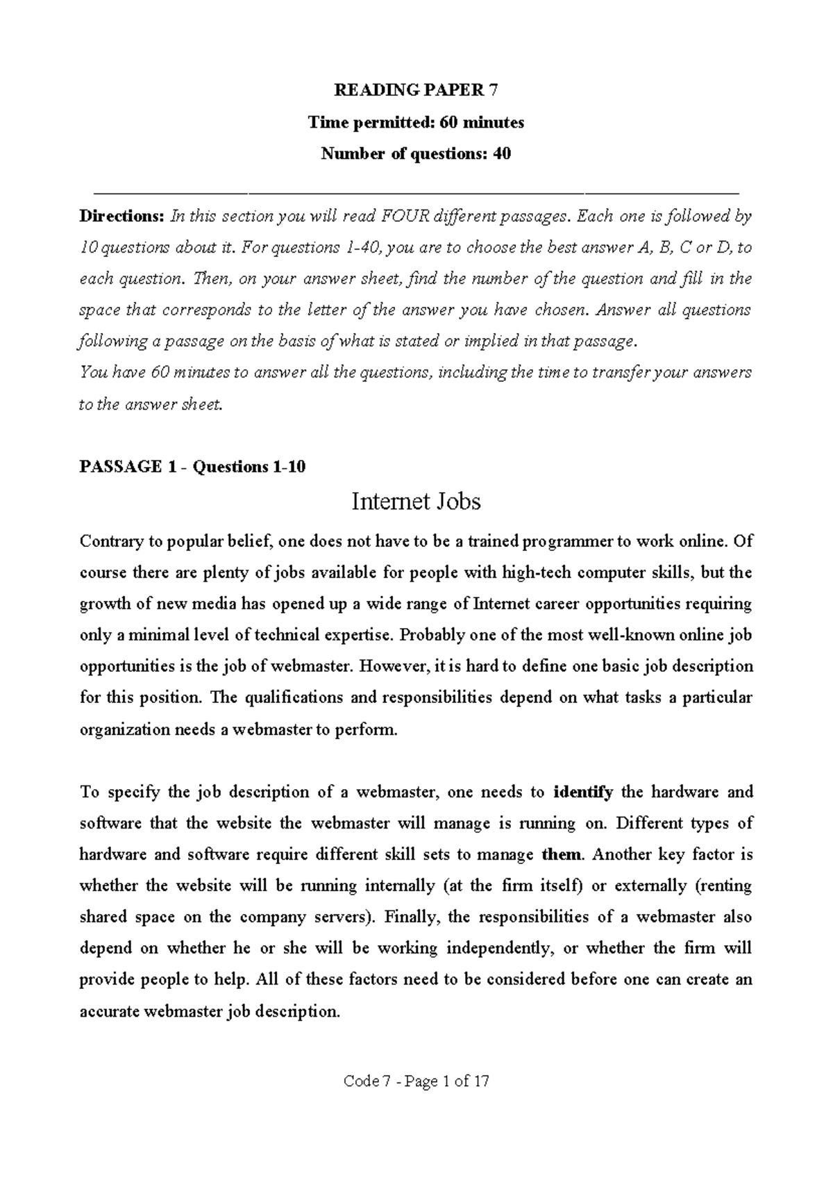 VSTEP Reading Test 7: Comprehensive Practice Questions - Studocu