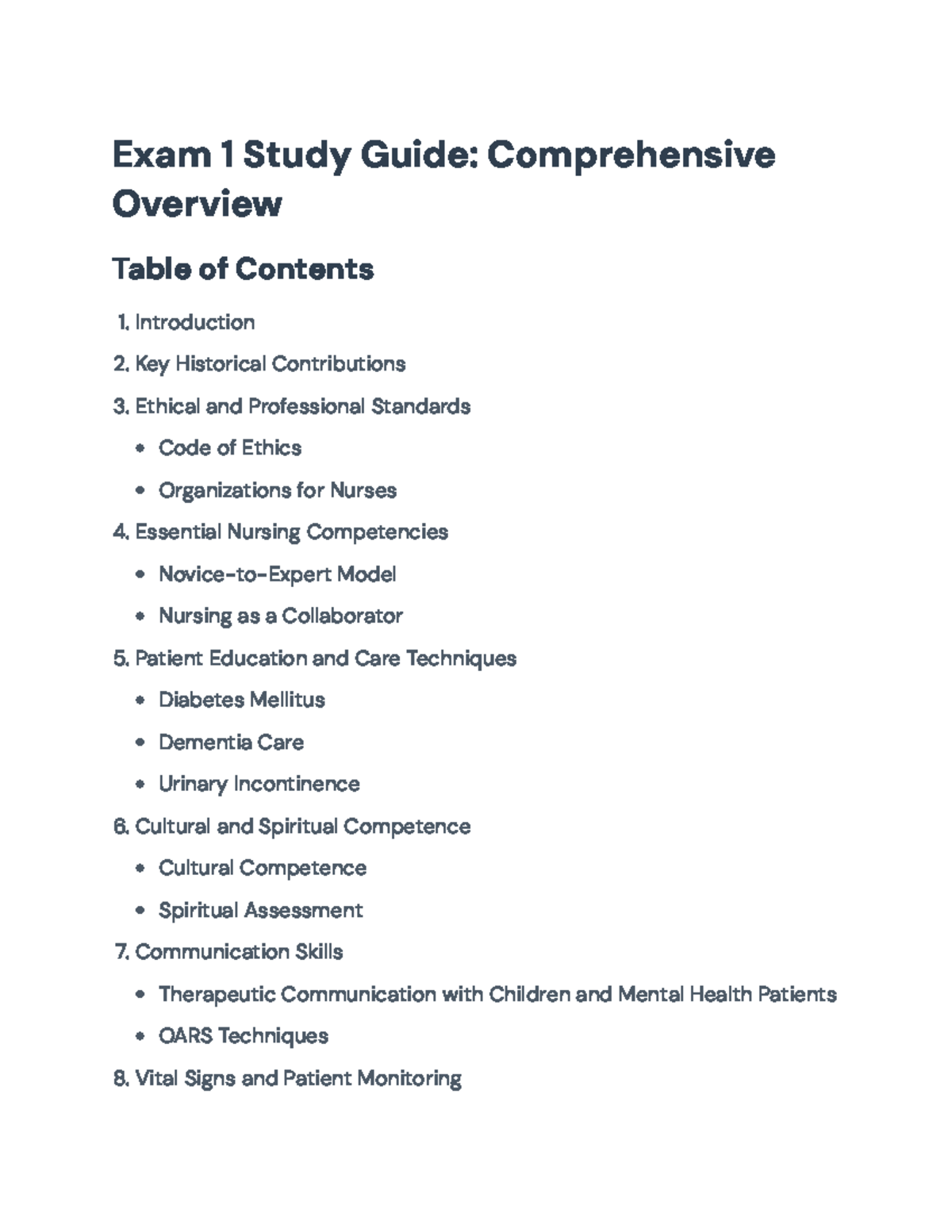 Exam 1 Study Guide: Key Topics in Nursing Competencies & Ethics - Studocu