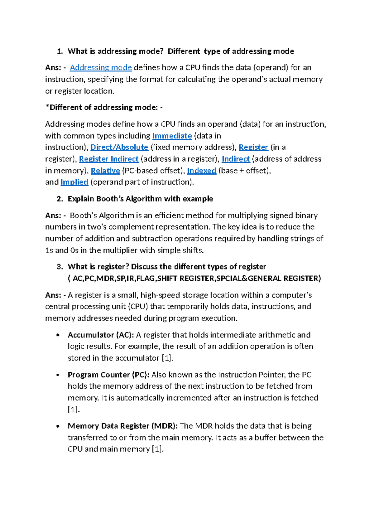 CS101: Addressing Modes, Algorithms, Registers, and DMA Overview - Studocu