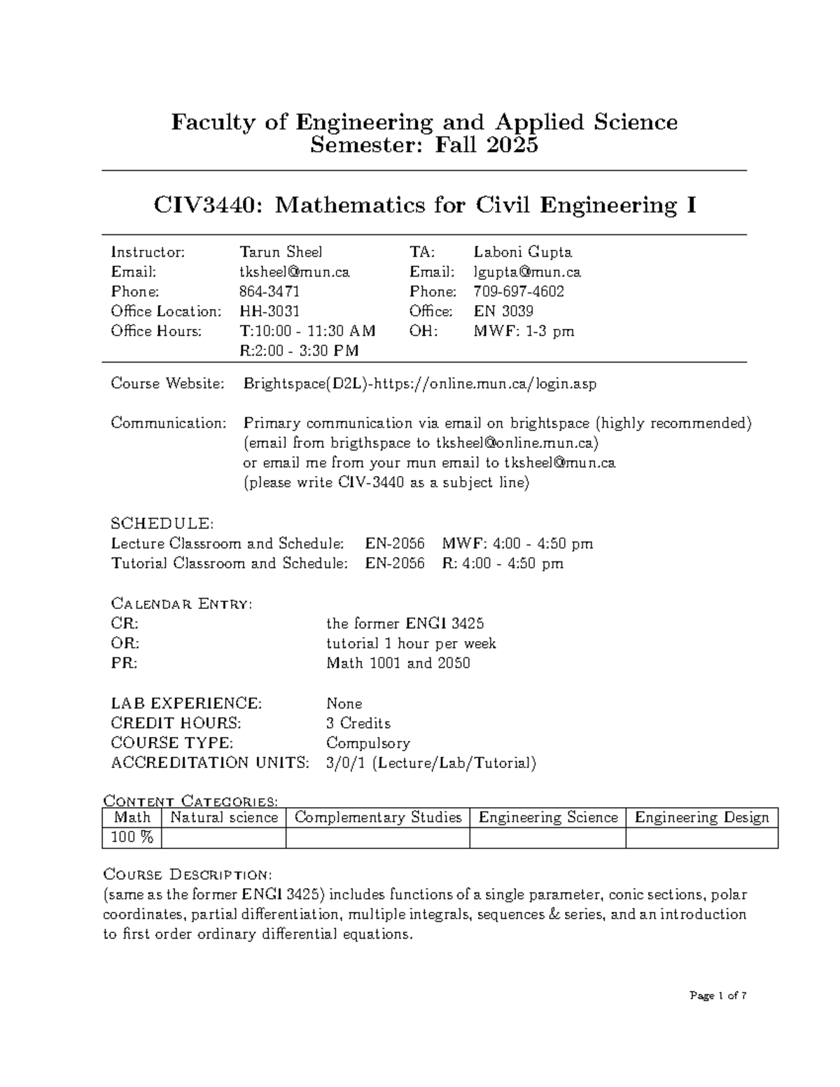 CIV3440: Mathematics for Civil Engineering I - First Day Handout - Studocu