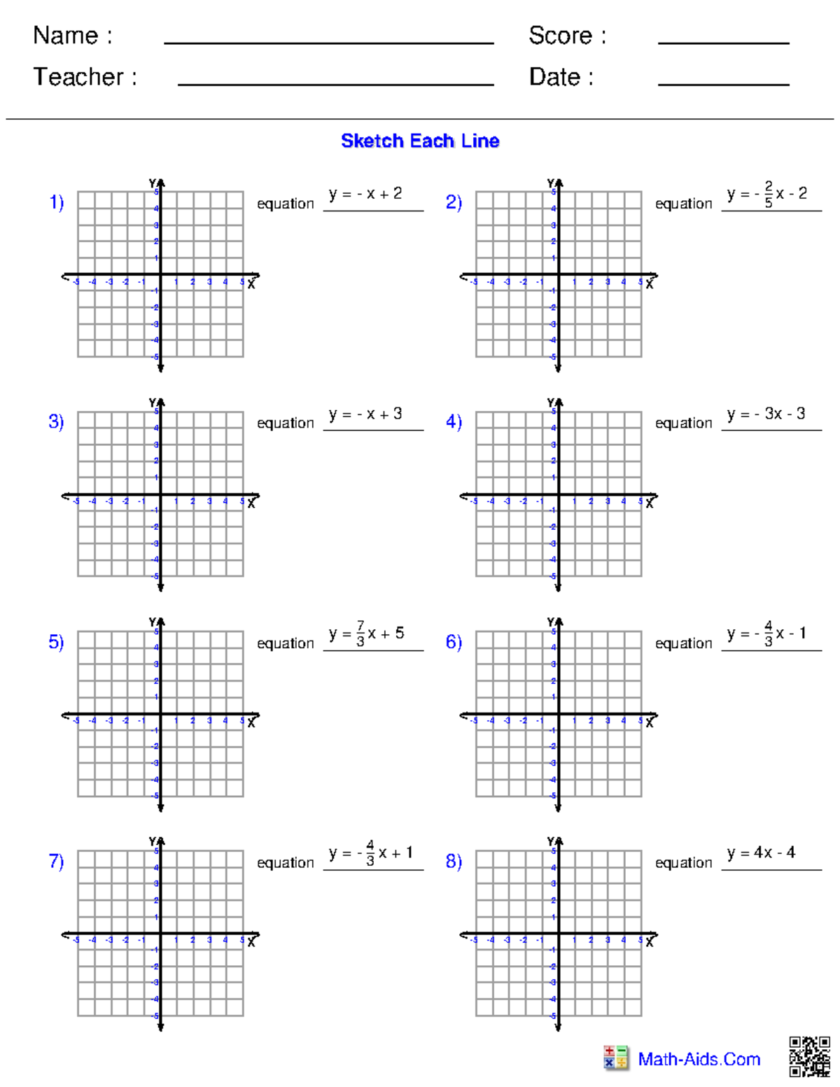 Algebra 1: Function Graph Intercepts Practice Sheet - Studocu