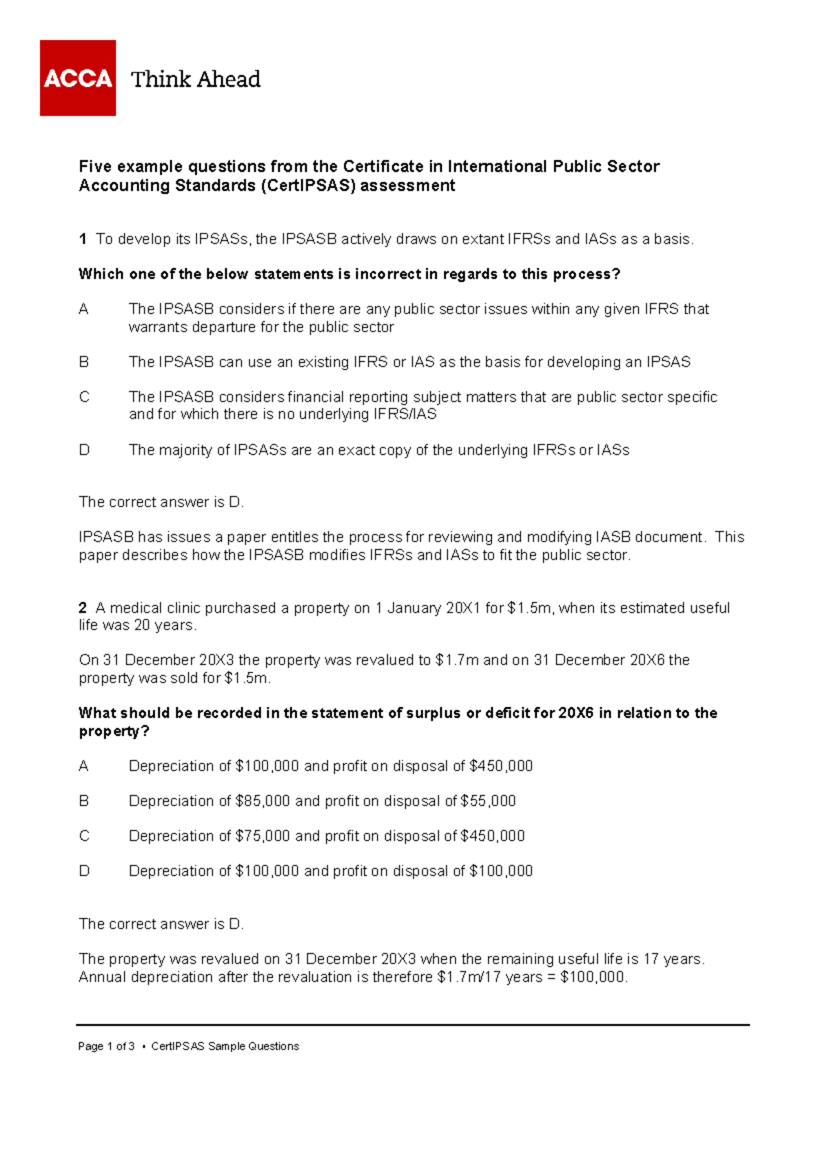 CertIPSAS Sample Questions for International Public Sector Accounting ...