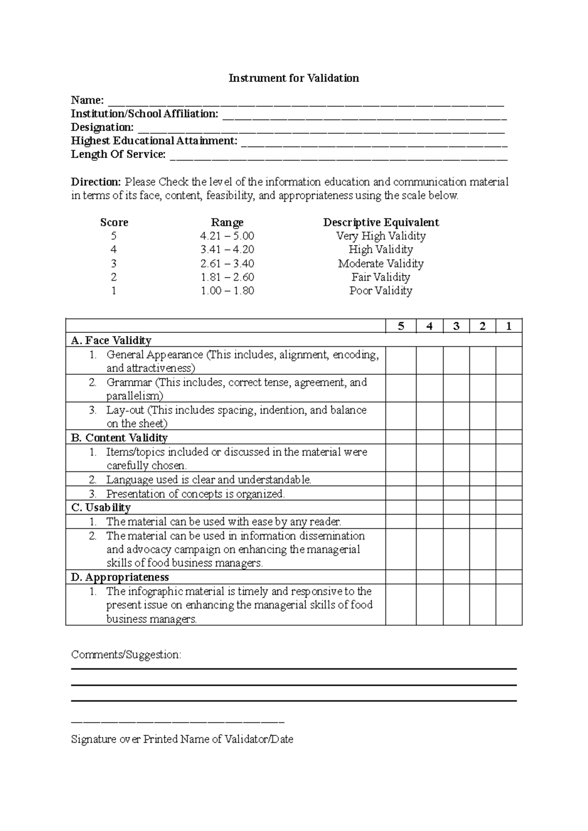 Instrument for validation of educational materials for food business ...