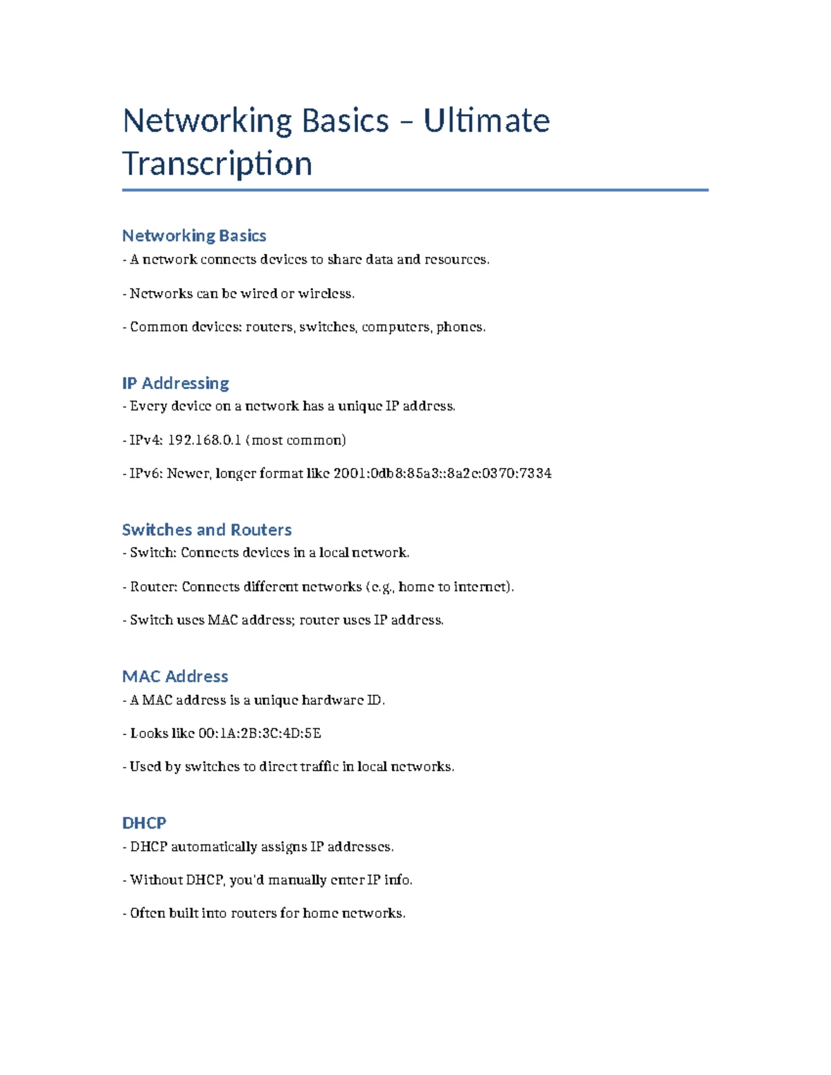 Comprehensive Guide to Networking Basics: Types & Devices - Studocu