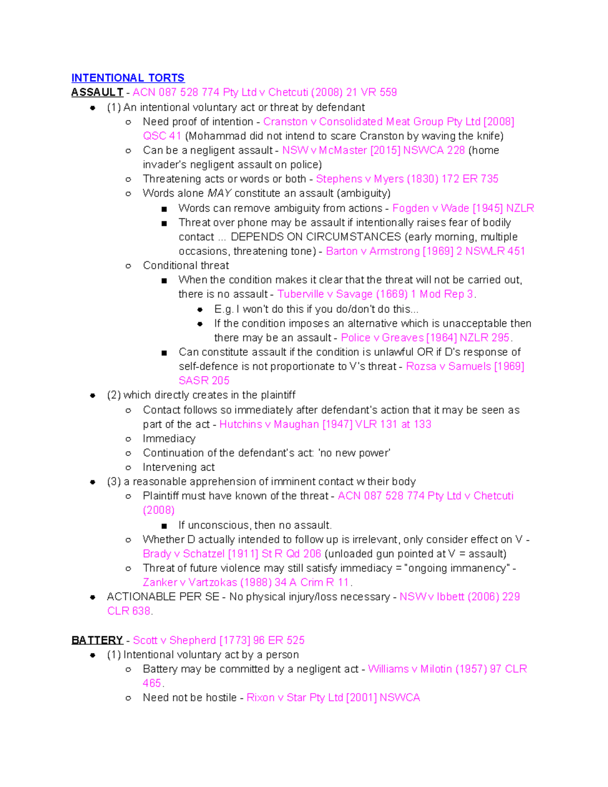 Torts Exam Notes - INTENTIONAL TORTS & NEGLIGENCE (LAW 101) - Studocu