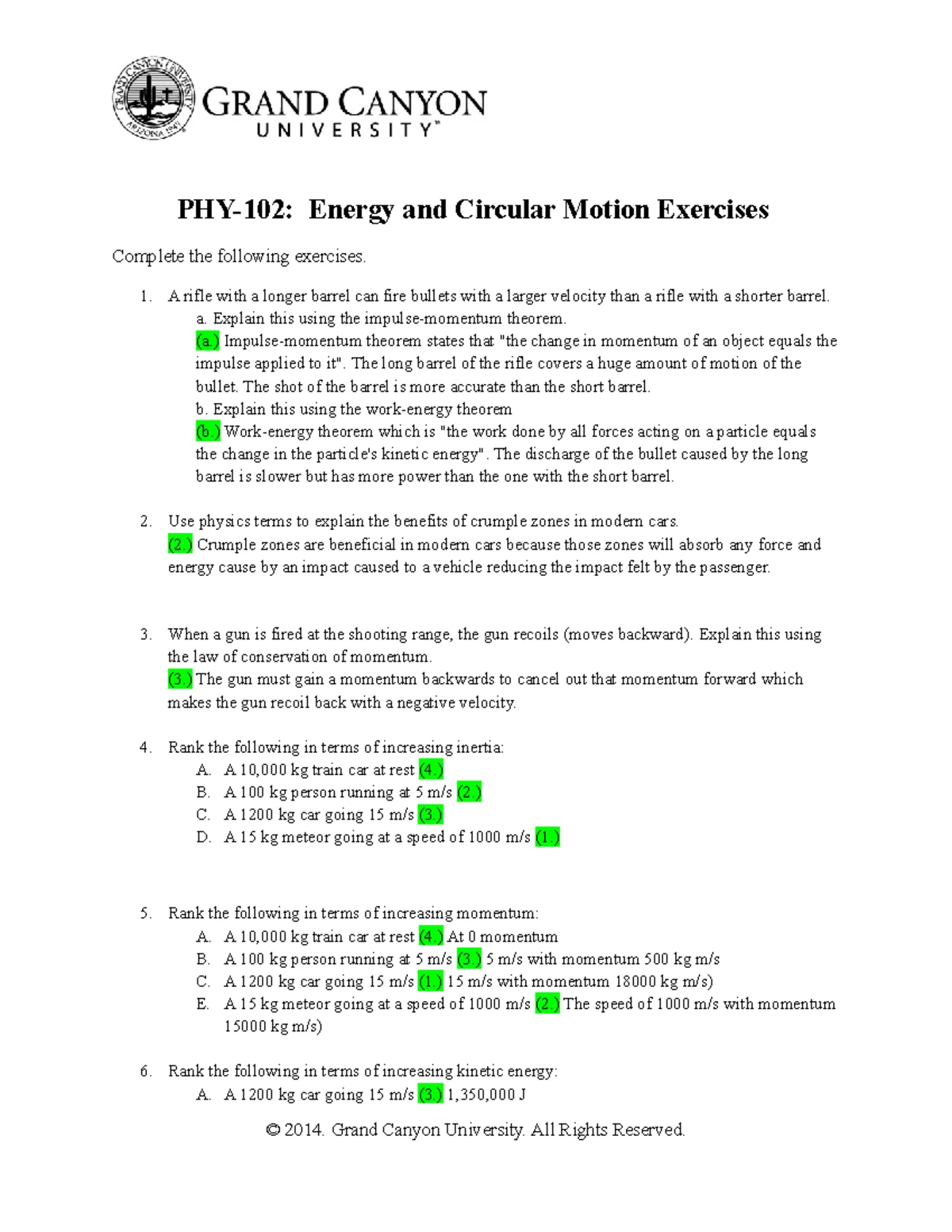 PHY 102 RS Energyand Circular Motion Exercises - PHY-102: Energy and ...
