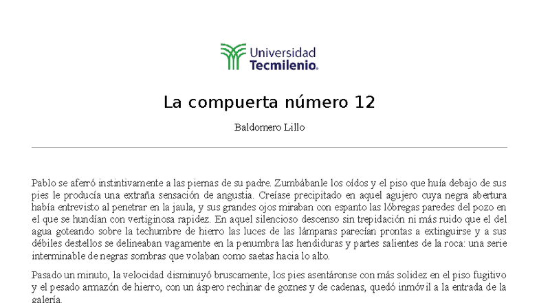 Cuento: La Compuerta Número 12 - Análisis y Reflexiones - Studocu