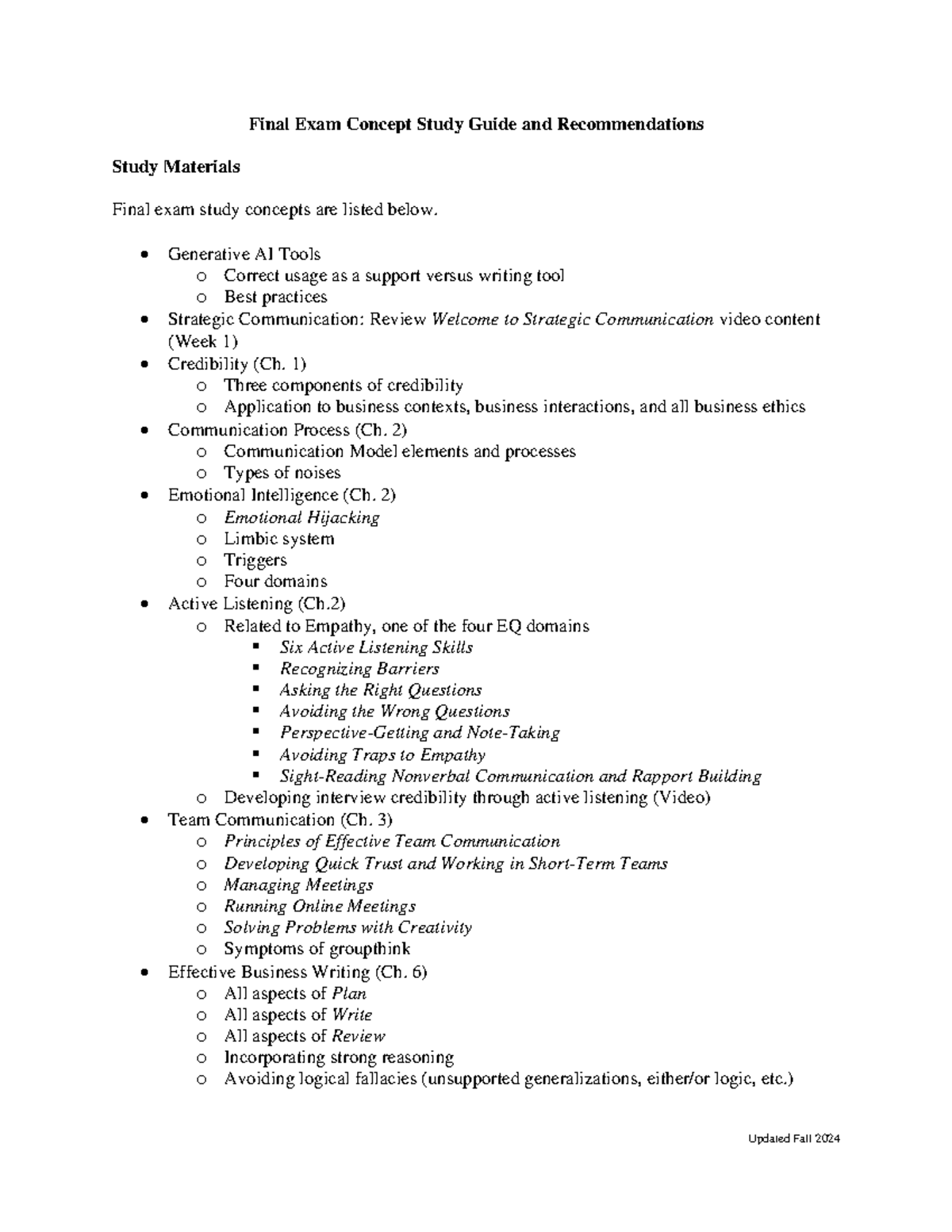 Final Exam Study Guide: Key Concepts in Strategic Communication ...