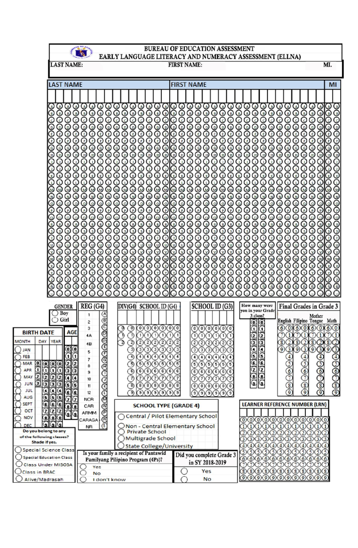 Final Exam Answer Sheet for Ellna Course Code 12345 - Studocu