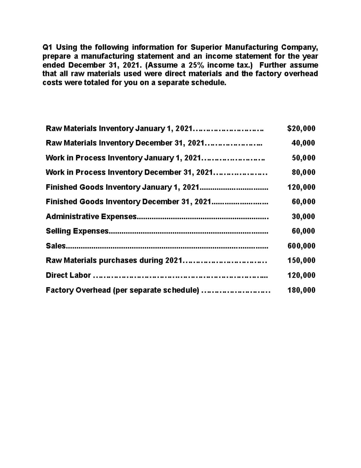 Q1 Manufacturing & Income Statement Prep for Superior Mfg Co - W4 - Studocu