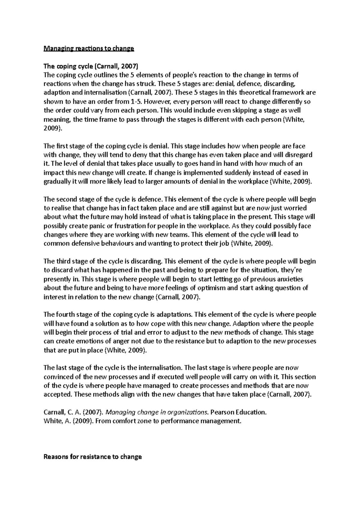 OCM Final Exam Notes: Managing Change and Resistance Concepts - Studocu