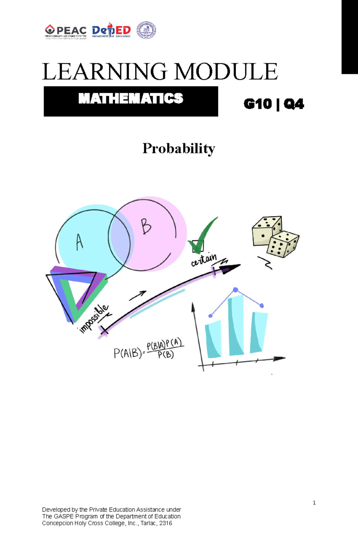 Mathematics 10 - Module 4: Lesson 1 on Probability - Studocu