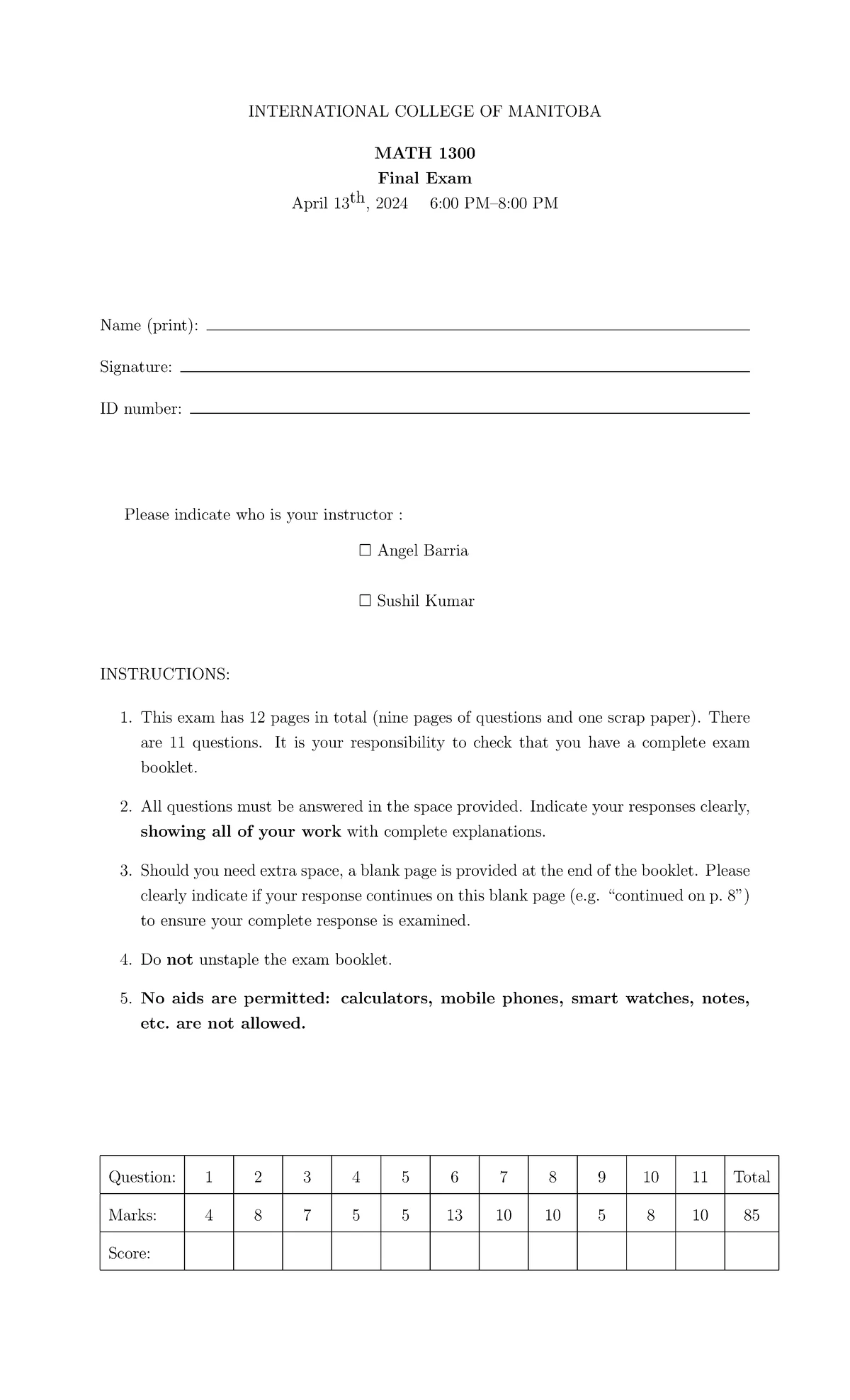 MATH 1300 Final Exam Version B - Summer 2021 - Studocu