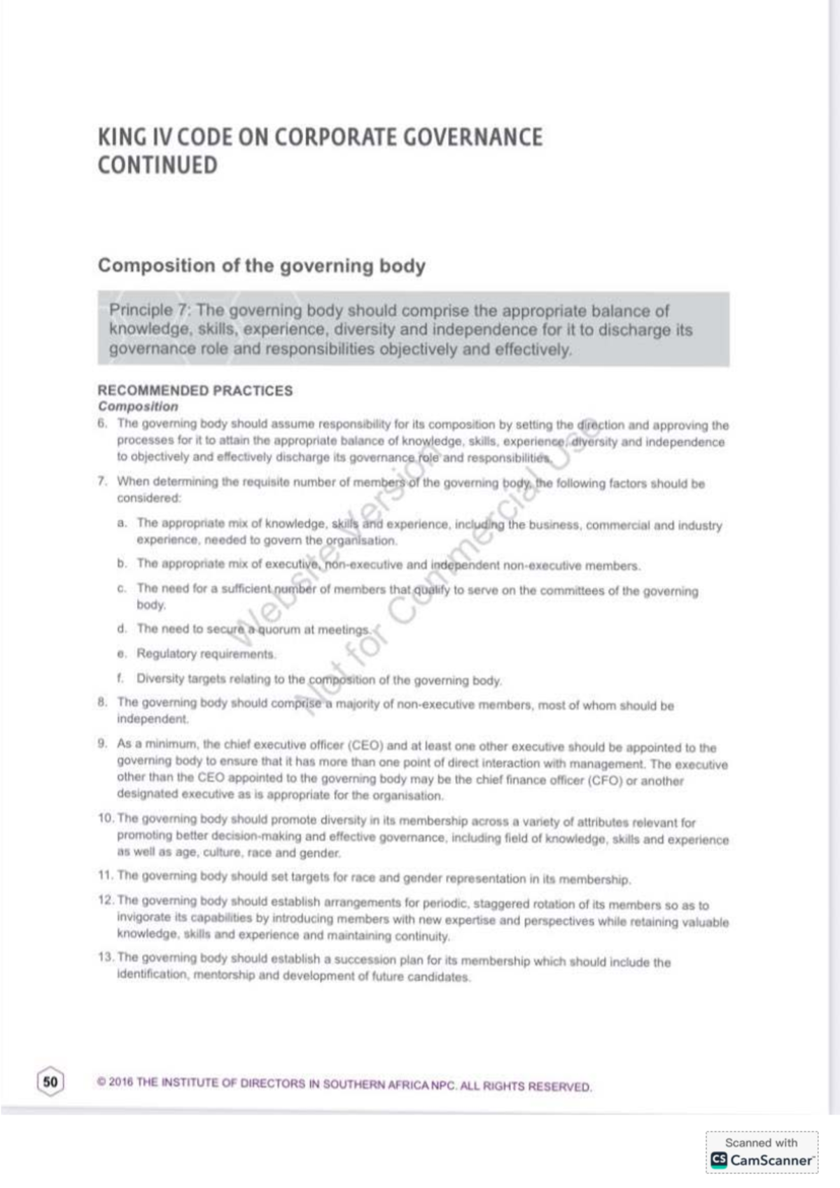 King IV - Principle 7: Corporate Governance Composition Notes - Studocu